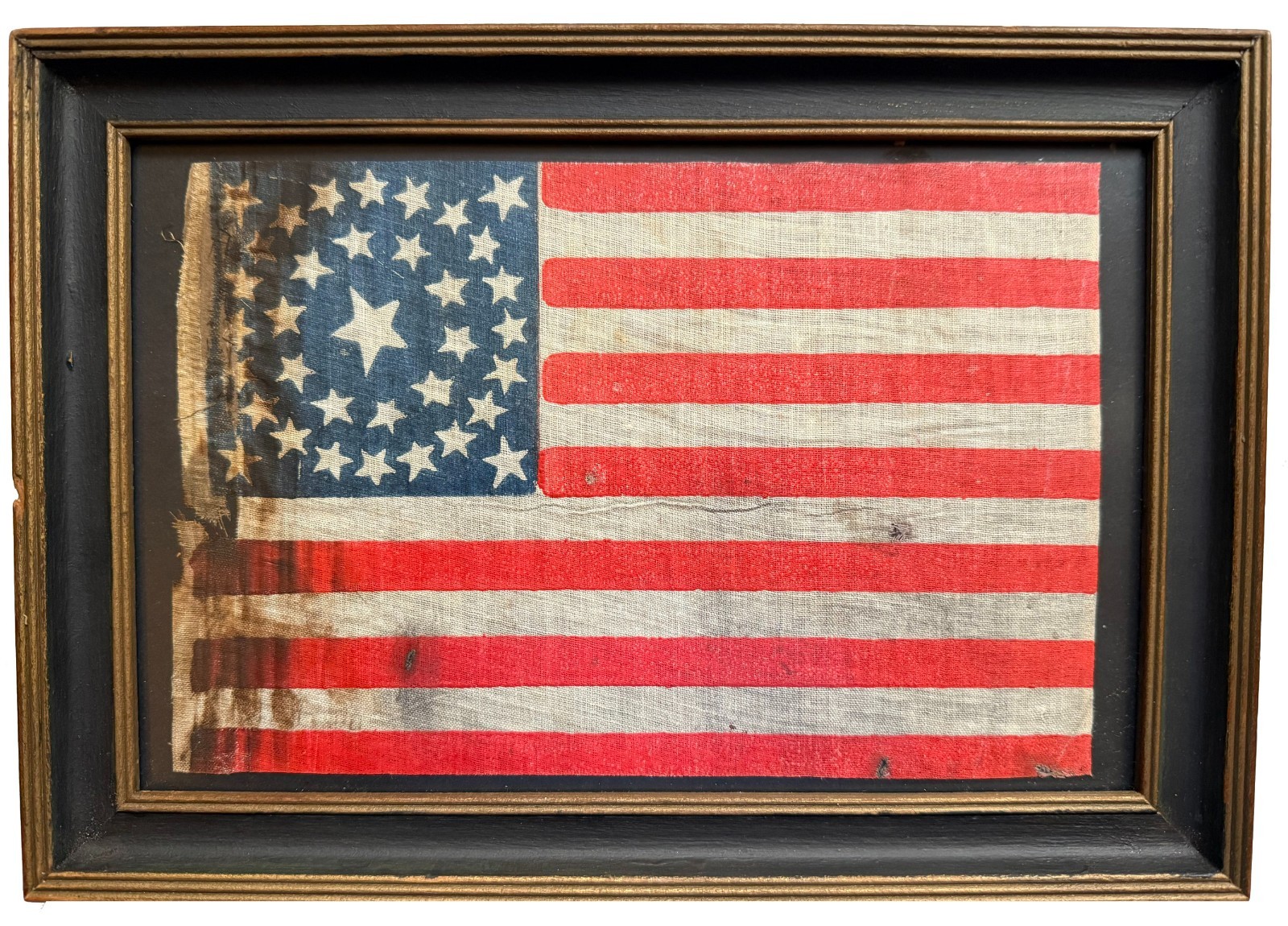RARE 1861 ANTIQUE 35 Medallion Star American Parade Flag Folk Art Civil War