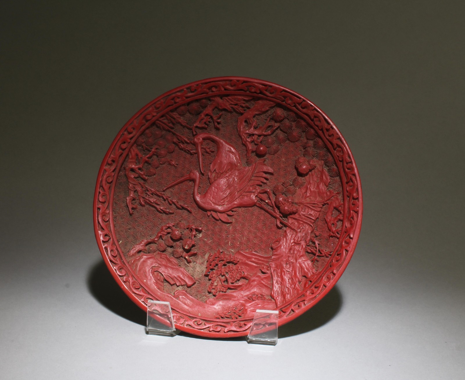A Cinnabar Plate,"QianLong" mark at base A Cinnabar Plate,"QianLong" mark at base