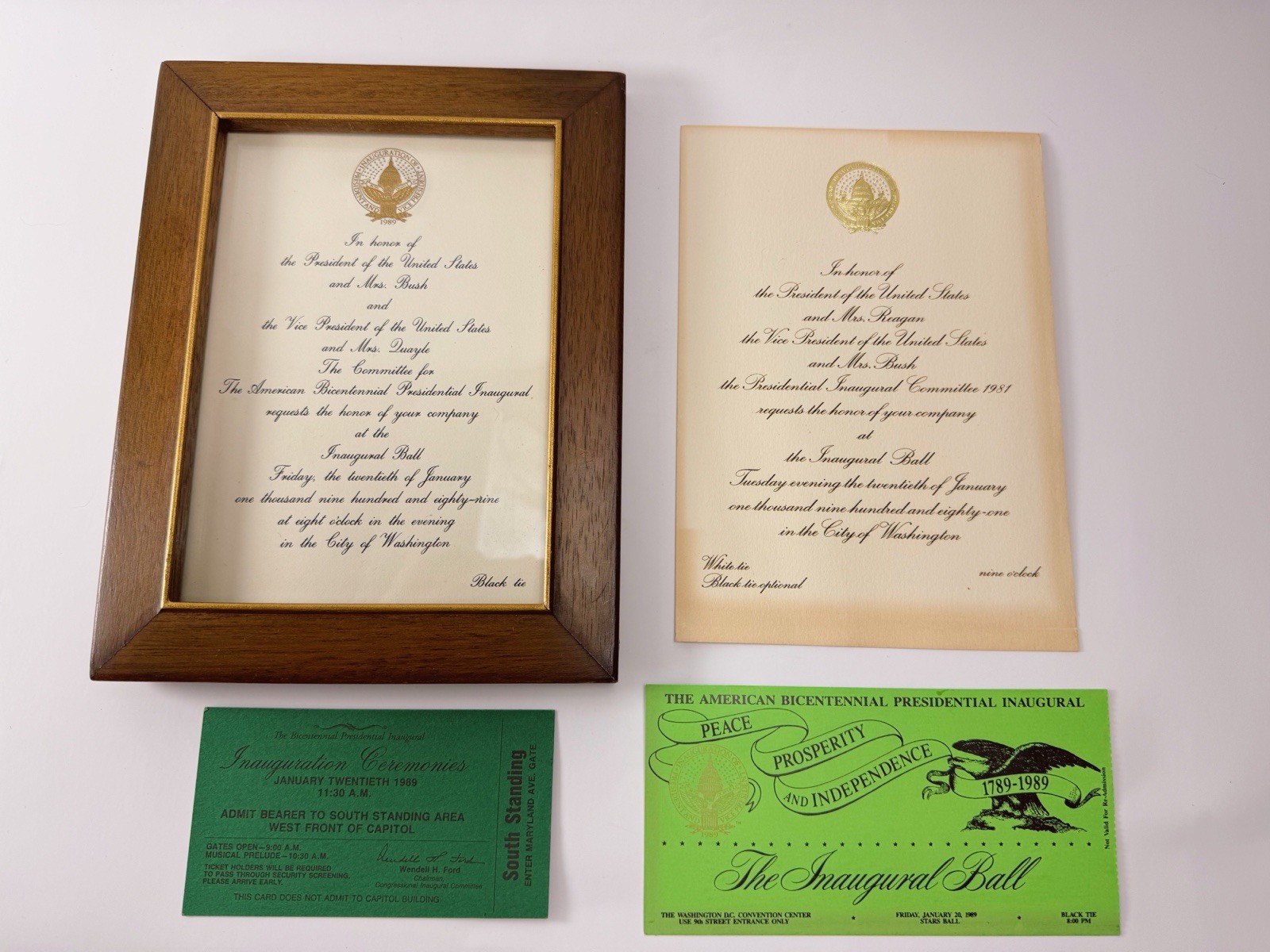 Vtg 1981 1989 Presidential Inauguration Memorabilia Set Framed Bush Reagan 4pc Vtg 1981 1989 Presidential Inauguration Memorabilia Set Framed Bush Reagan 4pc