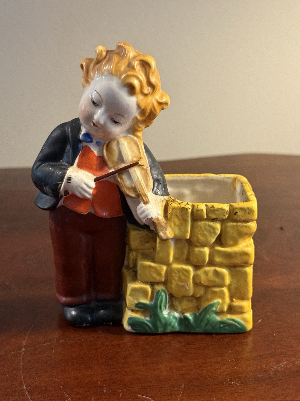 Vintage Made in Japan Ceramic Violinist Figural Planter Boy Violin MCM Kitsch Vintage Made in Japan Ceramic Violinist Figural Planter Boy Violin MCM Kitsch