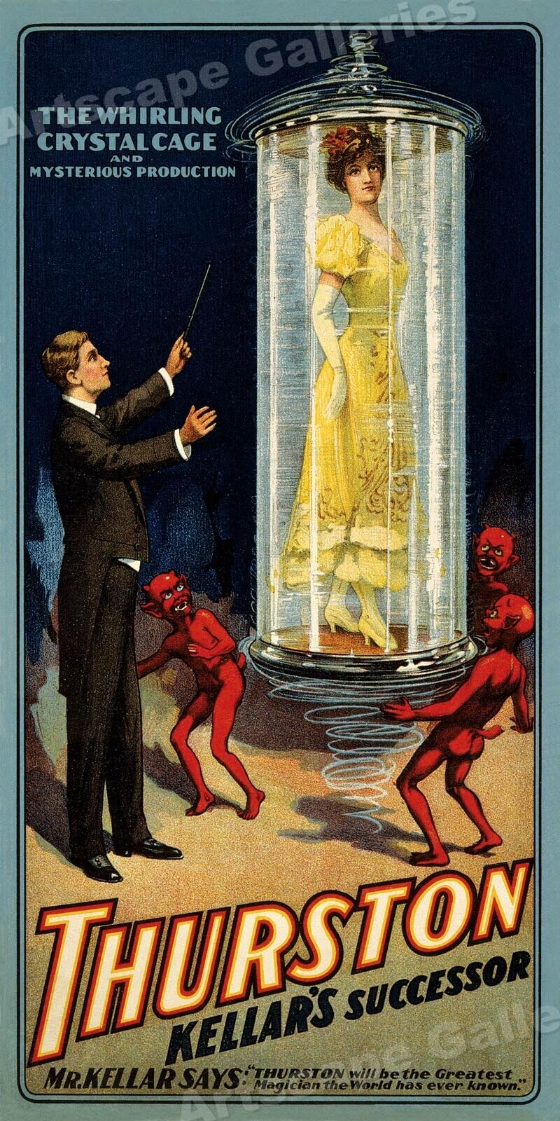 Thurston - The Crystal Cage Classic 1908 Magic Show Poster - 12x24