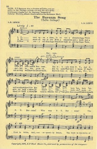 TUFTS UNIVERSITY Vintage Song Sheet c 1931 "The Barnum Song" - Original TUFTS UNIVERSITY Vintage Song Sheet c 1931 "The Barnum Song" - Original