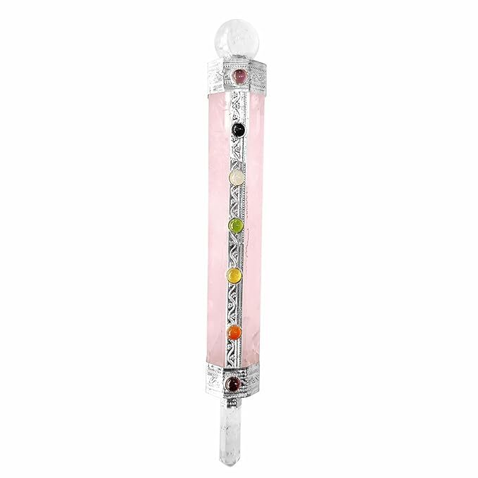 Rose Quartz Seven Chakra Wand with Crystal Ball Stone For Spirituality Healing