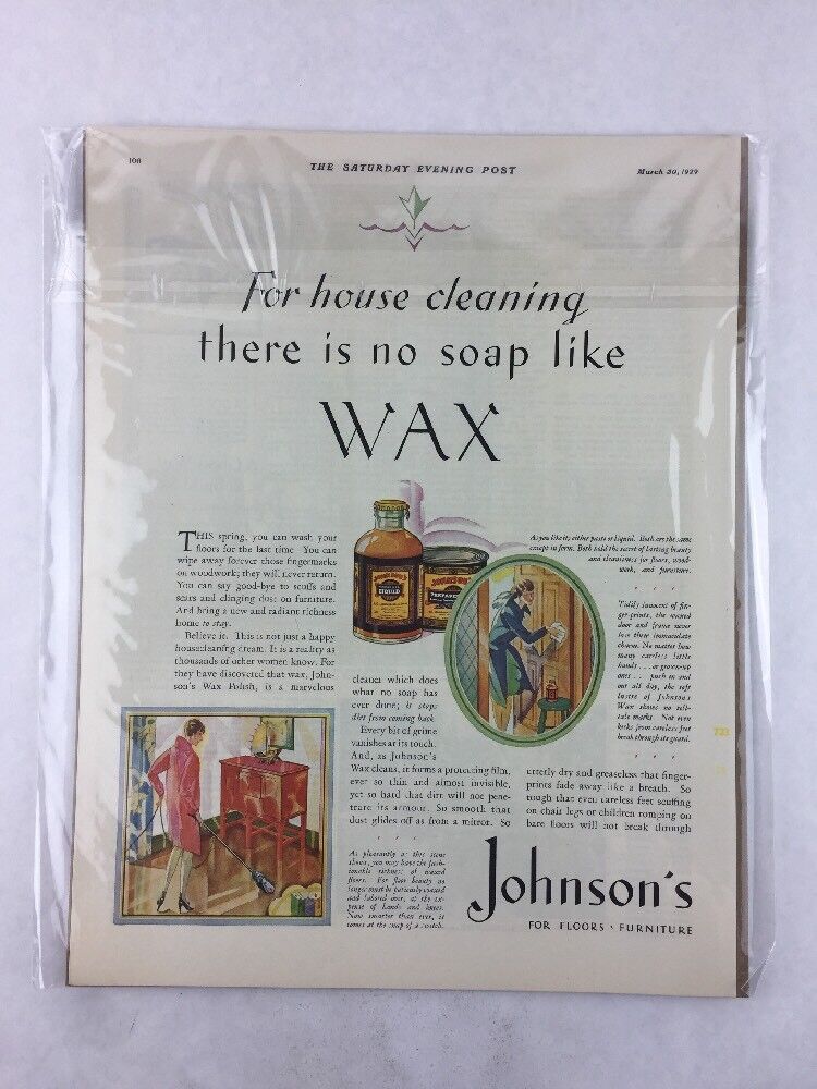 Johnson's Wax 1929 Vintage Art Print Collectible Advertisement 11 x 14