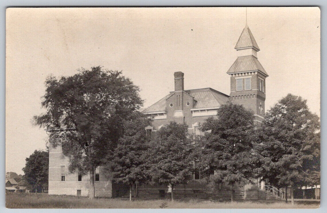 Exterior Street View of Church and Steeple RPPC Real Photo Postcard