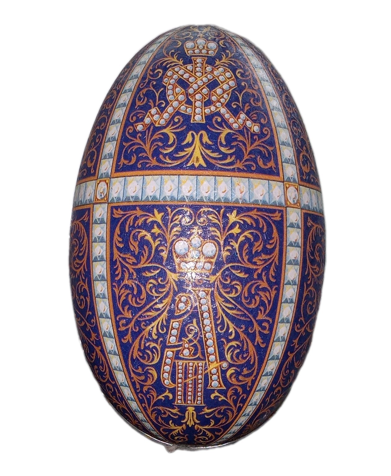 Vintage Vincenzo Tin Imperial Litho Egg Russia Faberge TWELVE MONOGRAMS Vintage Vincenzo Tin Imperial Litho Egg Russia Faberge TWELVE MONOGRAMS
