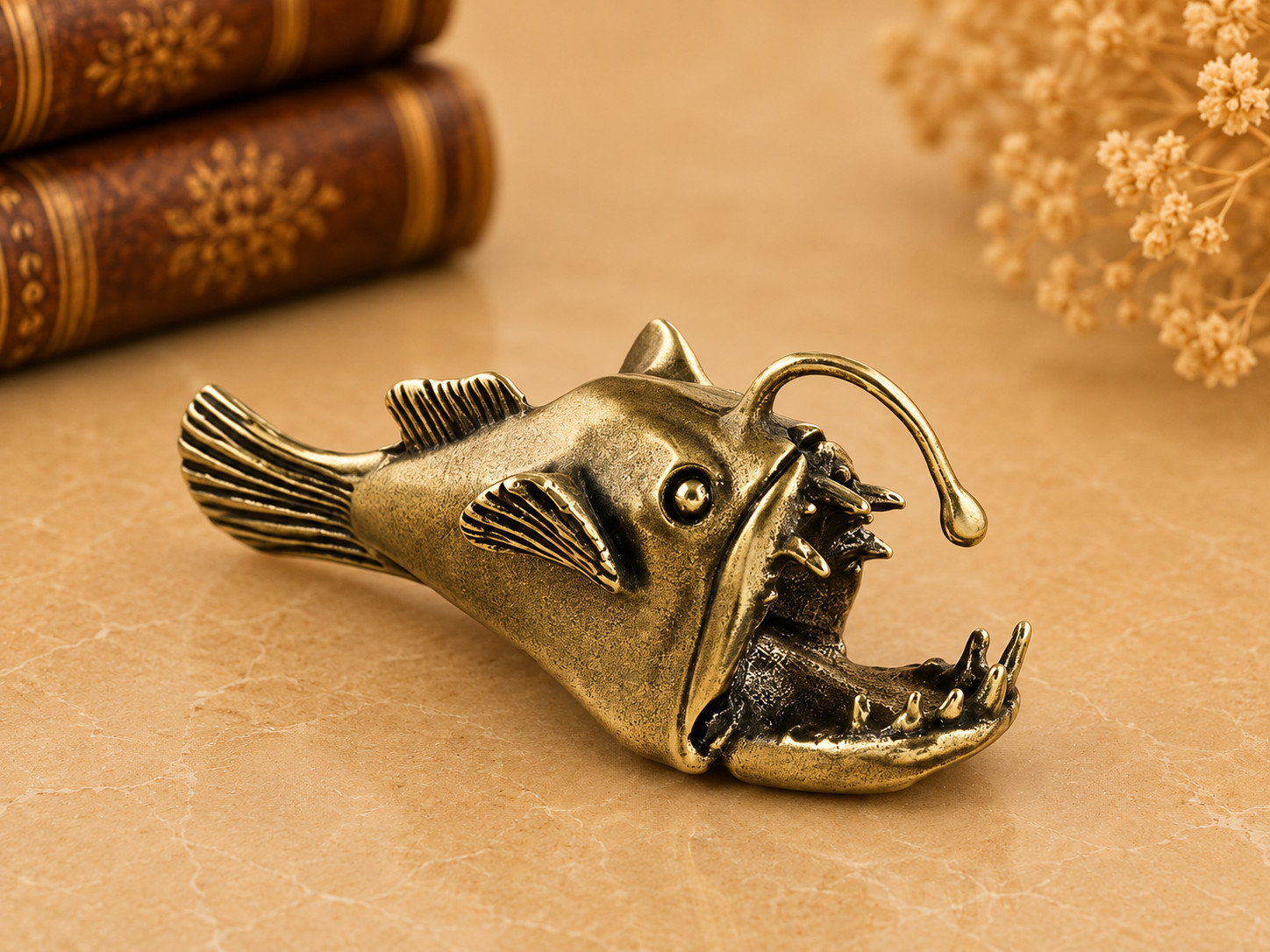 Mini Vintage Brass Angler Fish Statue Ornament Animal Collectible Ocean Lovers Mini Vintage Brass Angler Fish Statue Ornament Animal Collectible Ocean Lovers
