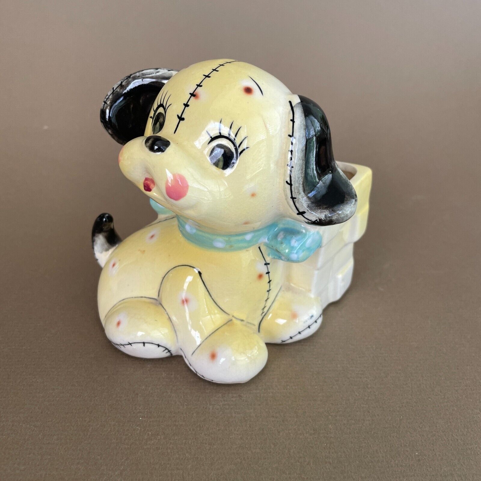 Vintage Shafford Ceramic Yellow Patchwork Puppy Planter Japan — Baby Shower Gift