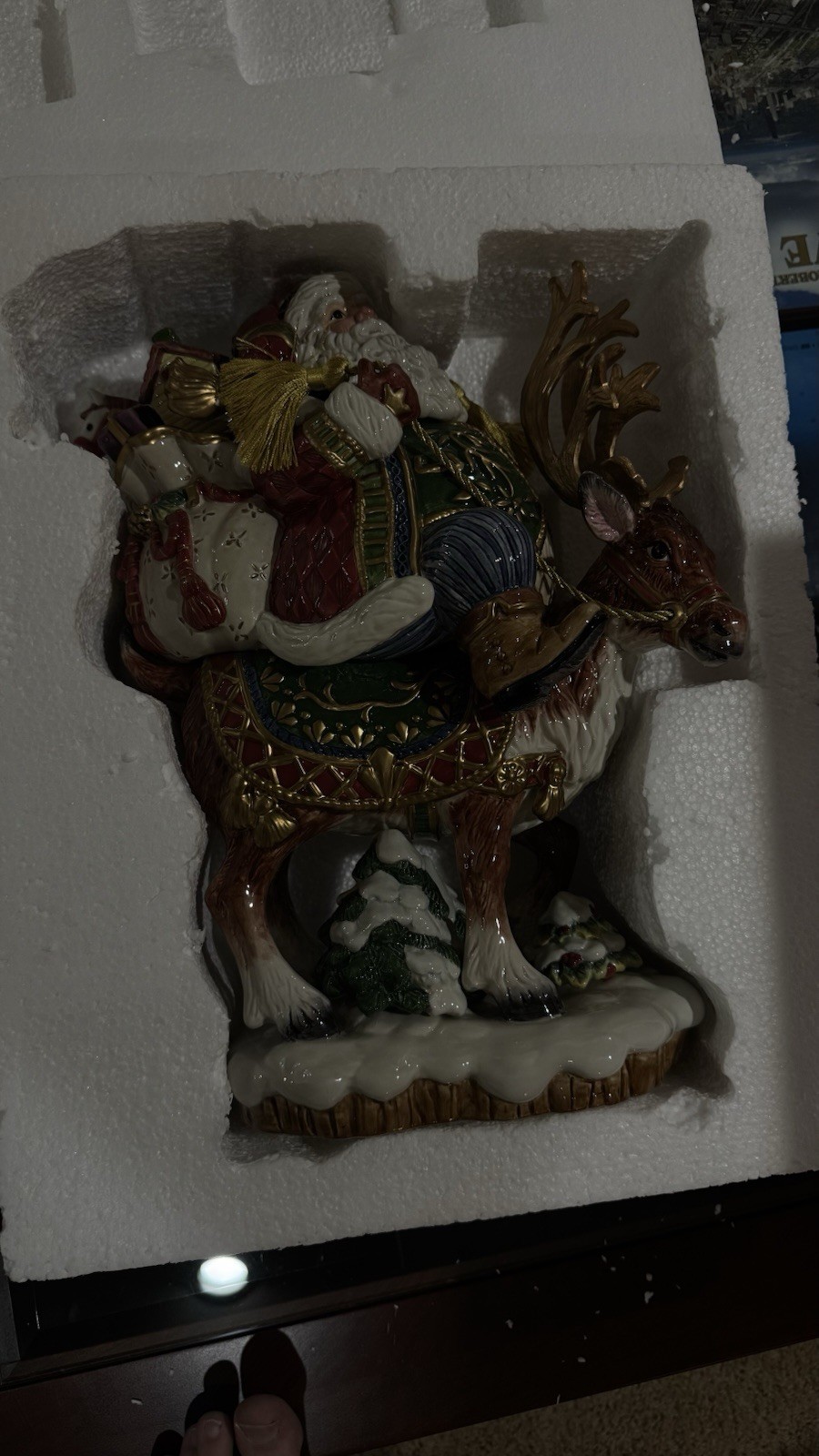Vintage Fitz & Floyd Jolly Ole St. Nick Santa Reindeer Centerpiece Figurine Vintage Fitz & Floyd Jolly Ole St. Nick Santa Reindeer Centerpiece Figurine