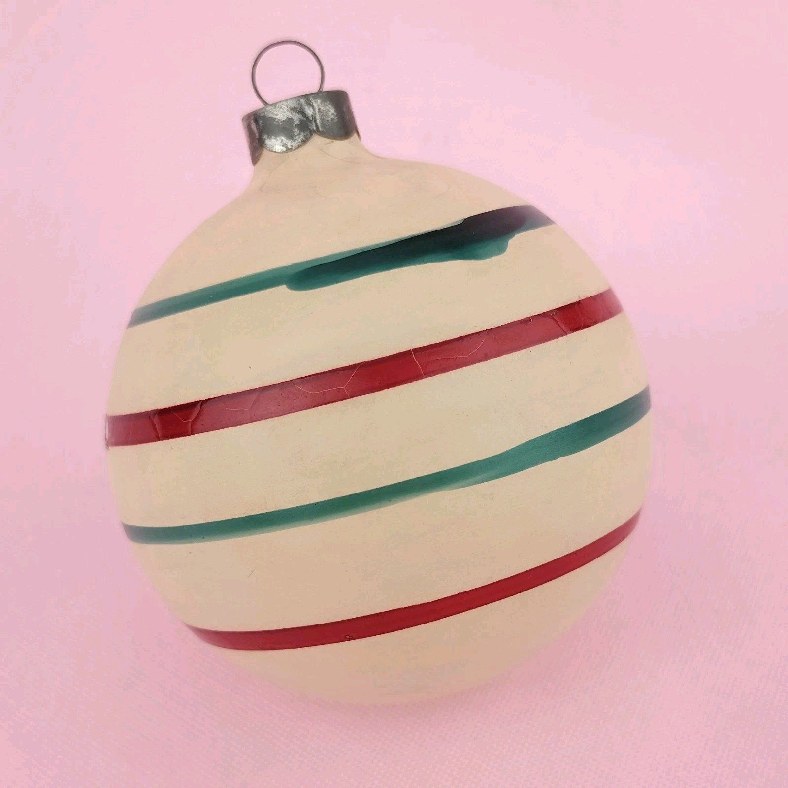 Vtg HEIM Unsilvered Patriotic Opaque Glass Ornament Red White Blue US of A