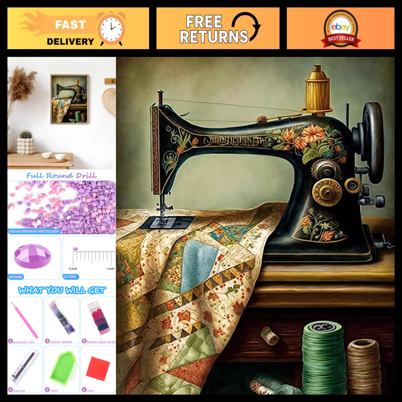 IPISSOI Christmas Gift Sewing Room Diamond Painting, Vintage Sewing Machine DIY IPISSOI Christmas Gift Sewing Room Diamond Painting, Vintage Sewing Machine DIY