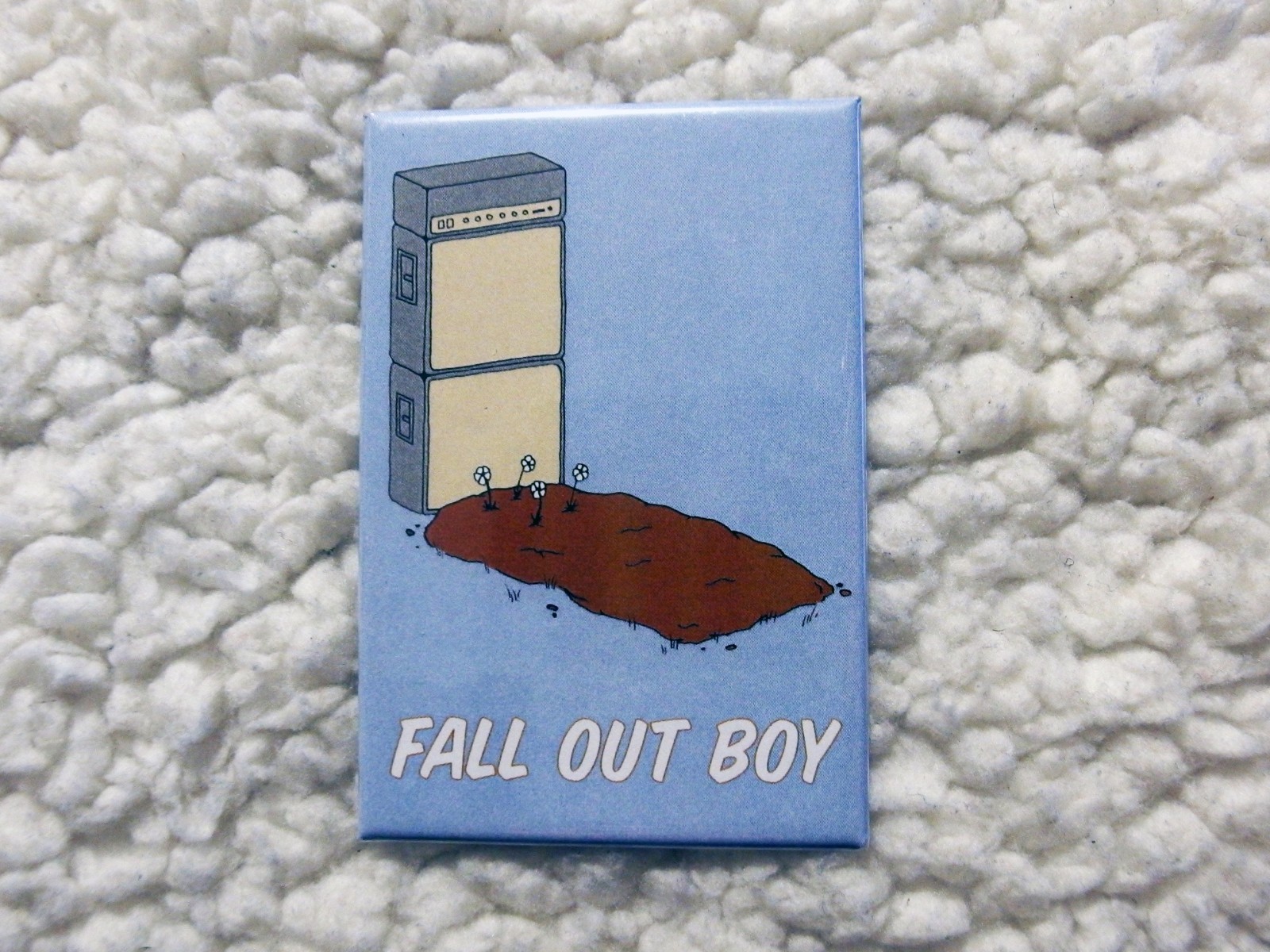 🧲 Fall Out Boy Grave Graphic Fridge Magnet, Cartoon Amp & Dirt Pile, 2x3"