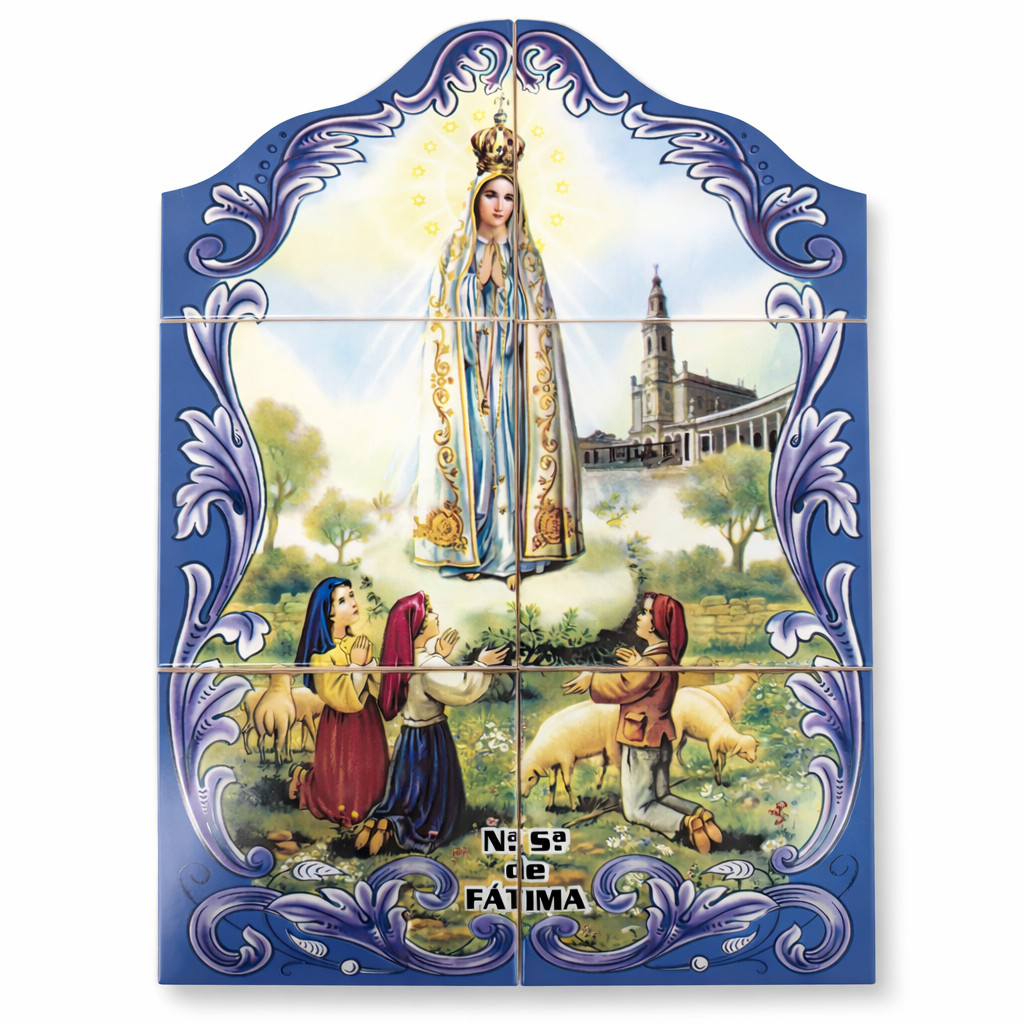 Portuguese Ceramic Tile Wall Panel – Our Lady of Fátima with Shepherd Children Portuguese Ceramic Tile Wall Panel – Our Lady of Fátima with Shepherd Children