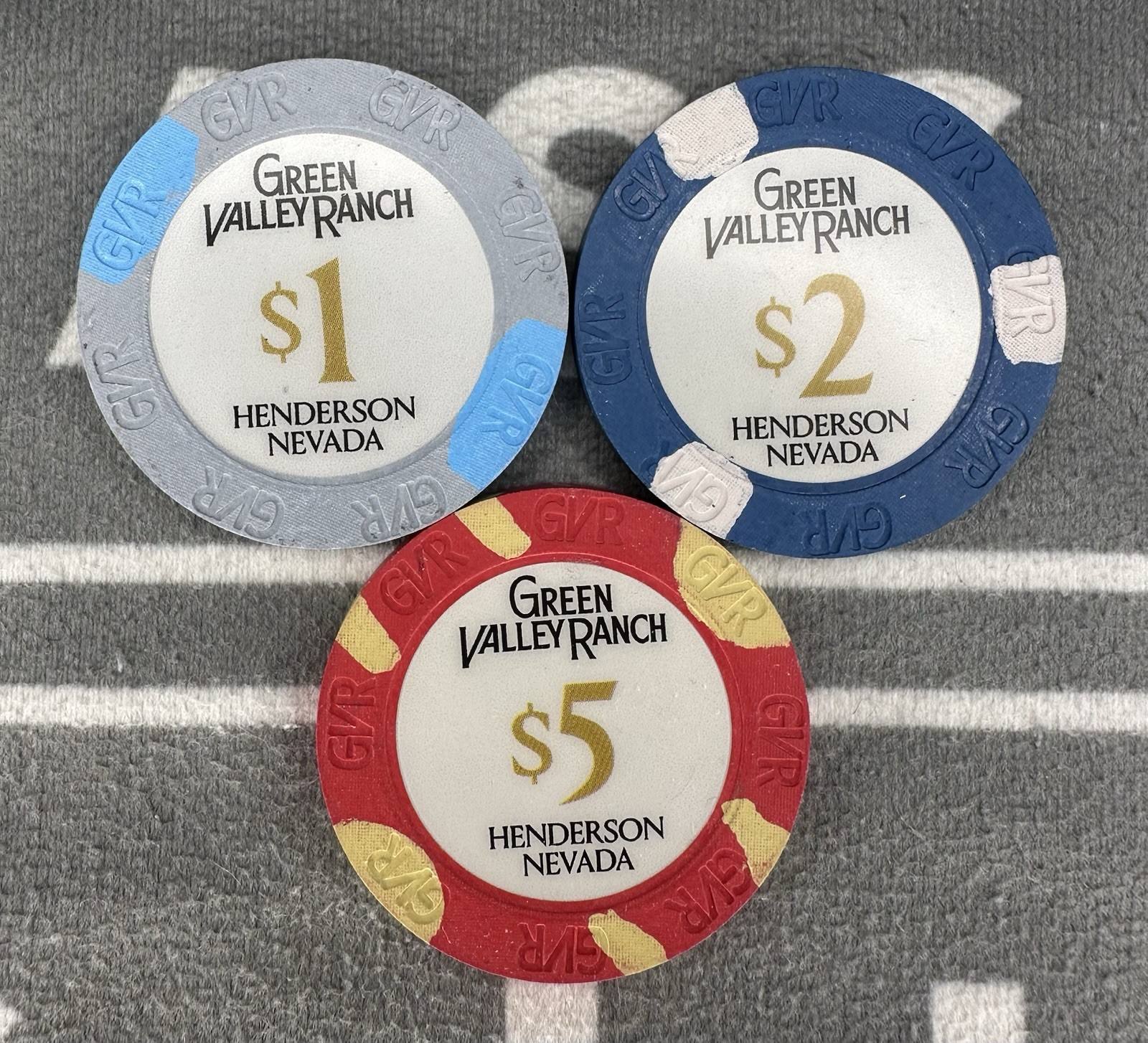 🎰🎲Lot Of 3 $1,$2,$5 Green Valley Ranch GVR *NEW*Casino Chips Las Vegas NV🎲🎰 🎰🎲Lot Of 3 $1,$2,$5 Green Valley Ranch GVR *NEW*Casino Chips Las Vegas NV🎲🎰