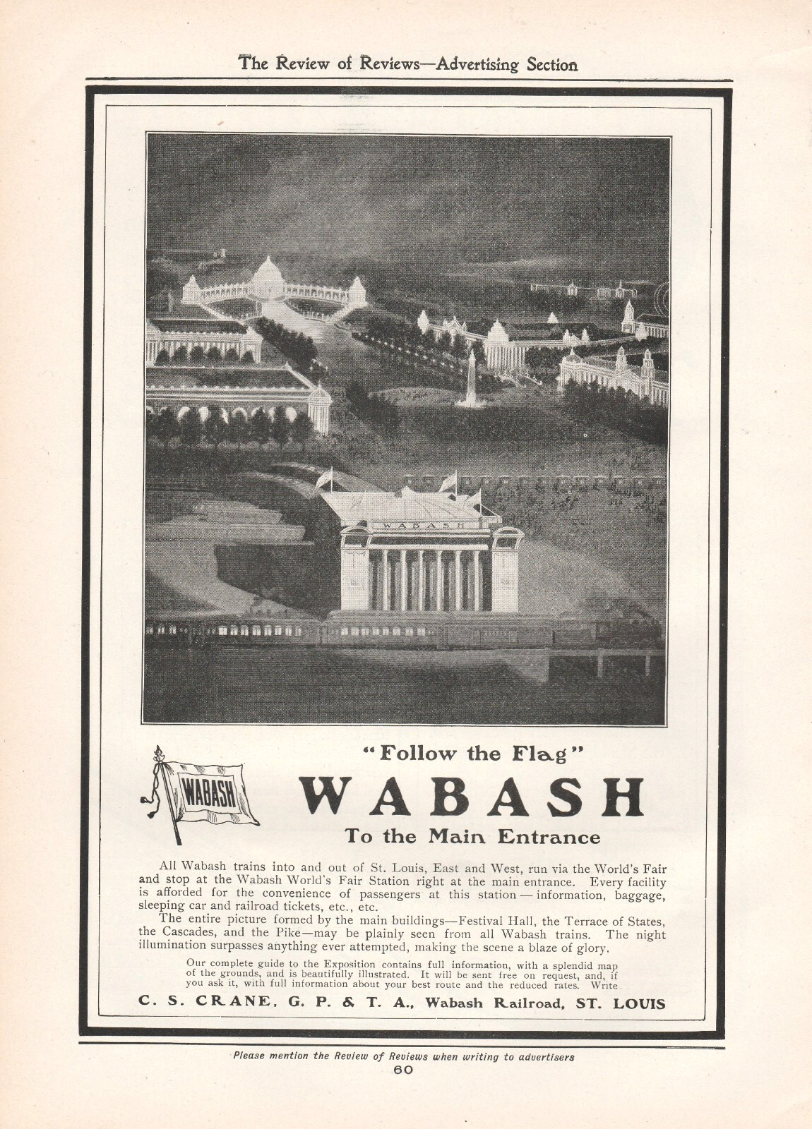 1904 St Louis World Fair Wabash Railroad Train Depot Original Full-Page Print Ad