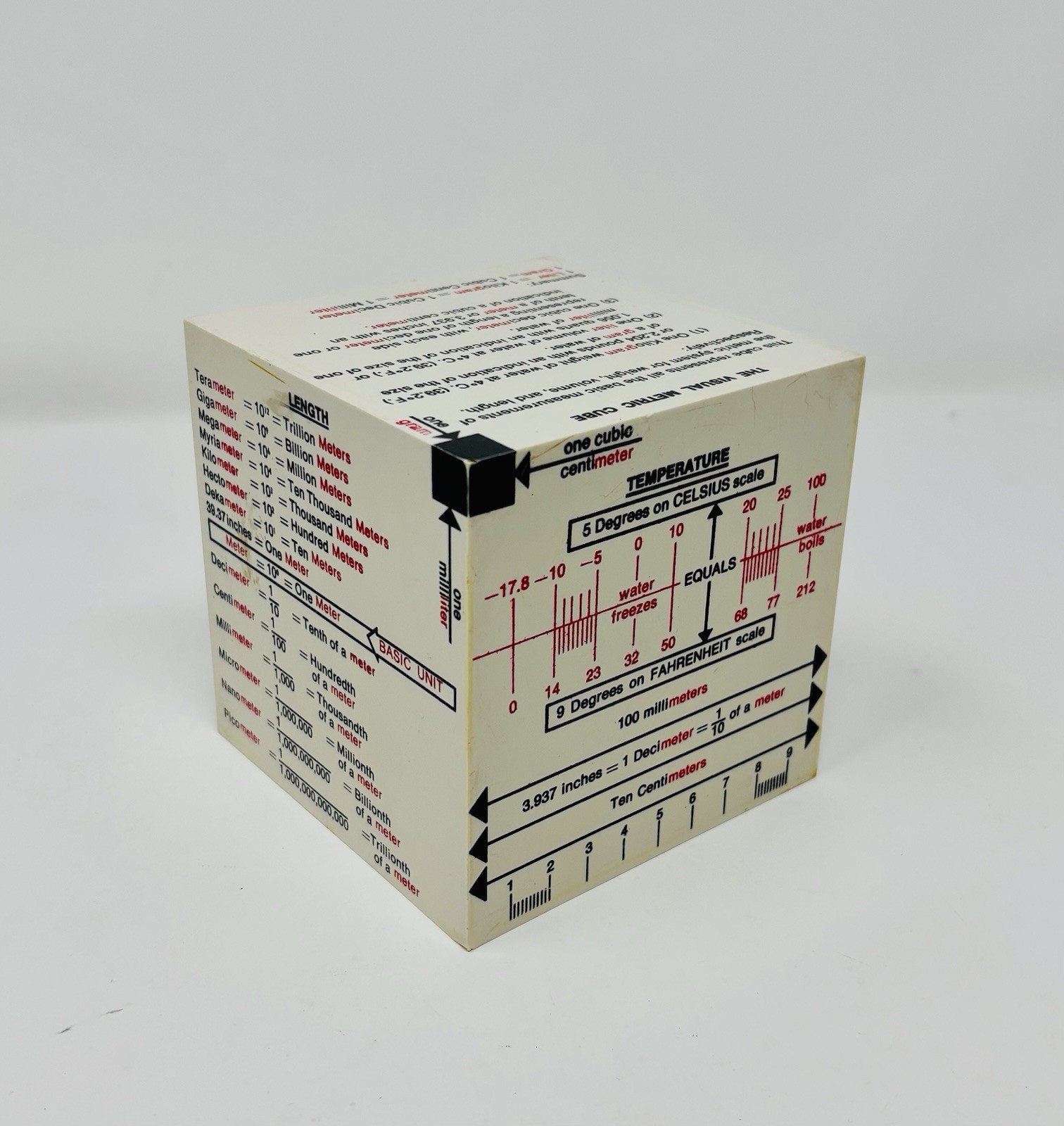 The Visual Metric Cube 4x4 Robert J Thomas 1975 Rare Metrology Display Weight