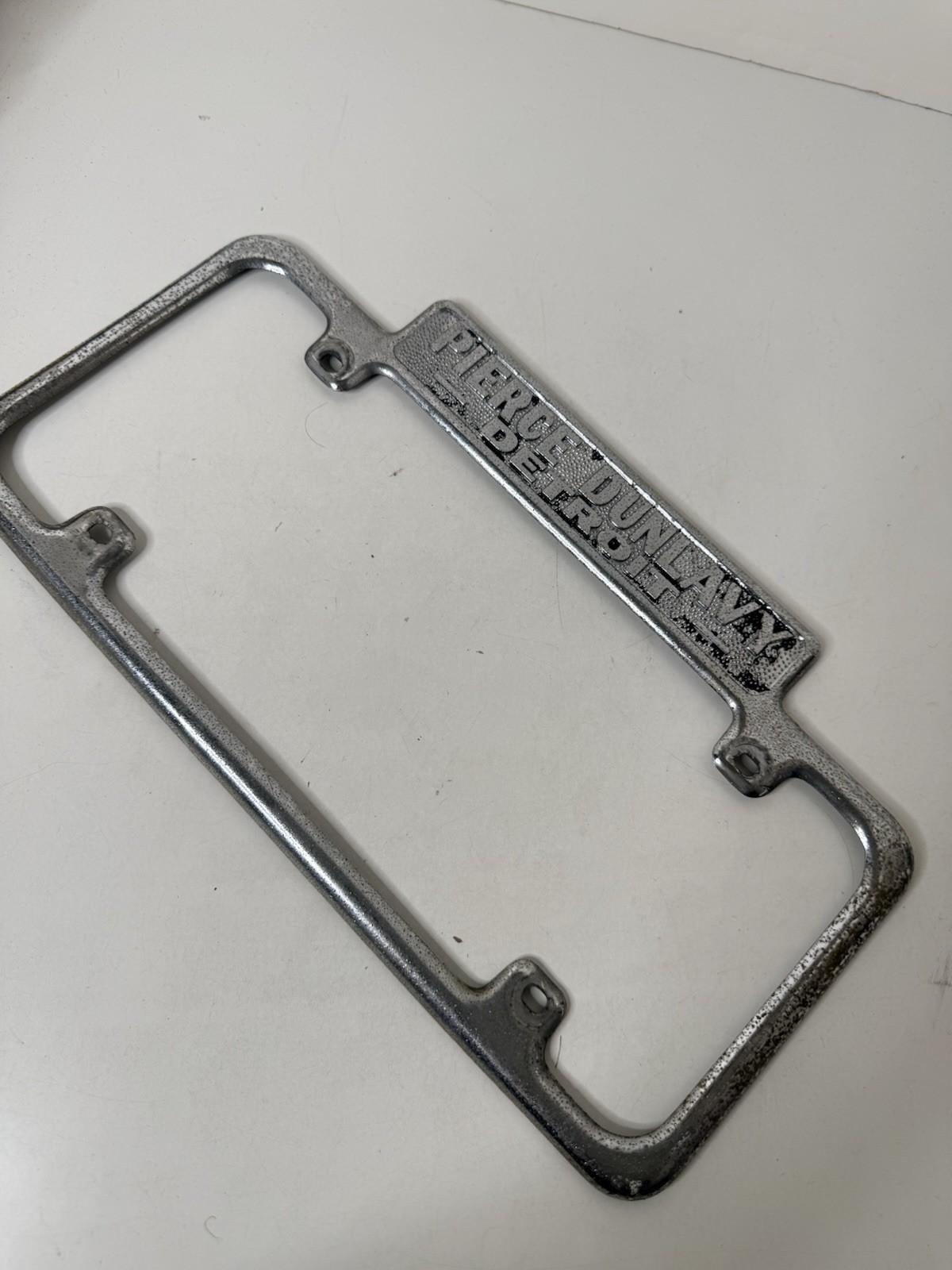 Vintage Pierce Dunlavy DETROIT Dealer License Plate Frame 50s 14" READ Vintage Pierce Dunlavy DETROIT Dealer License Plate Frame 50s 14" READ