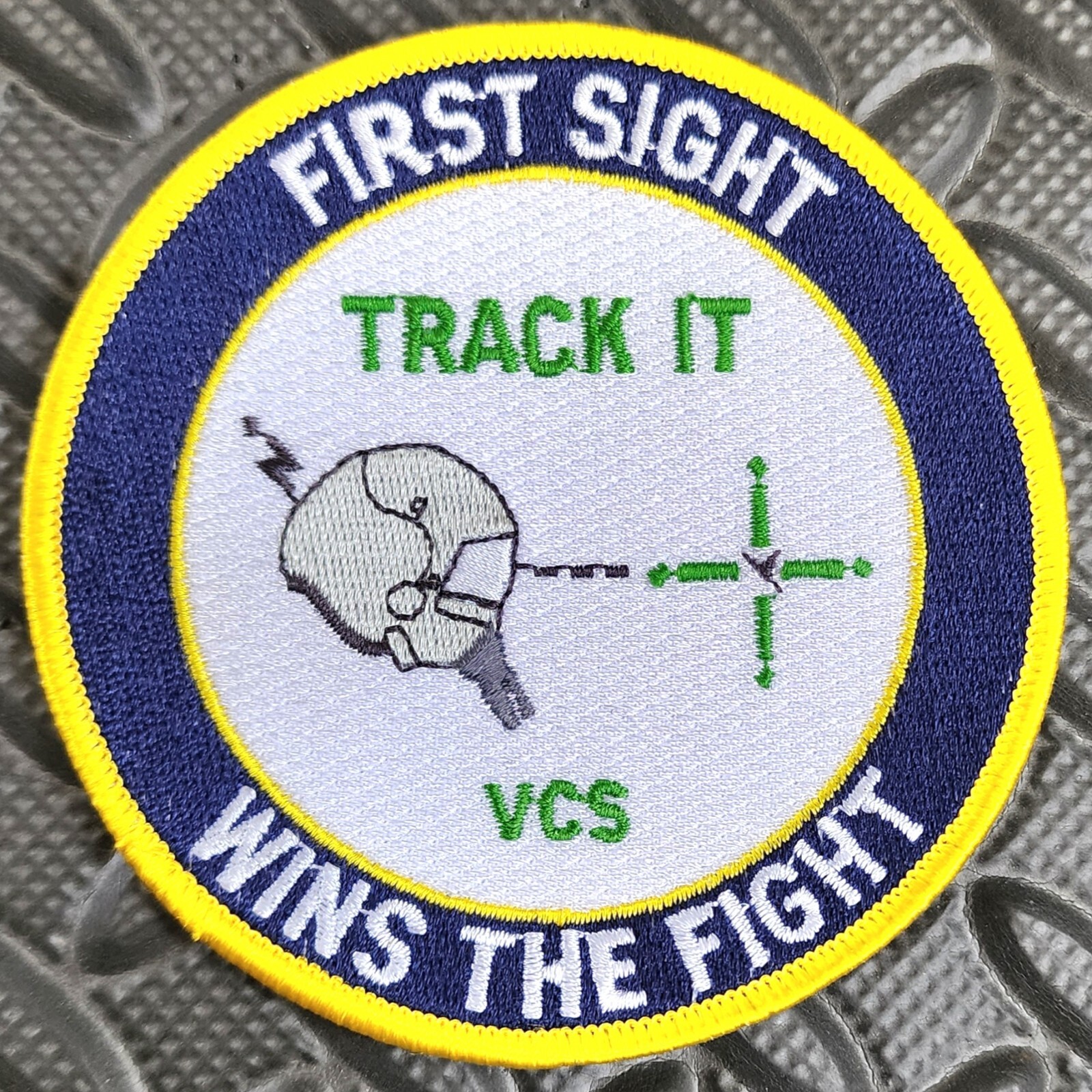 Apache Helicopter Heads Up Display Helmet Patch - First Sight Wins the Fight 