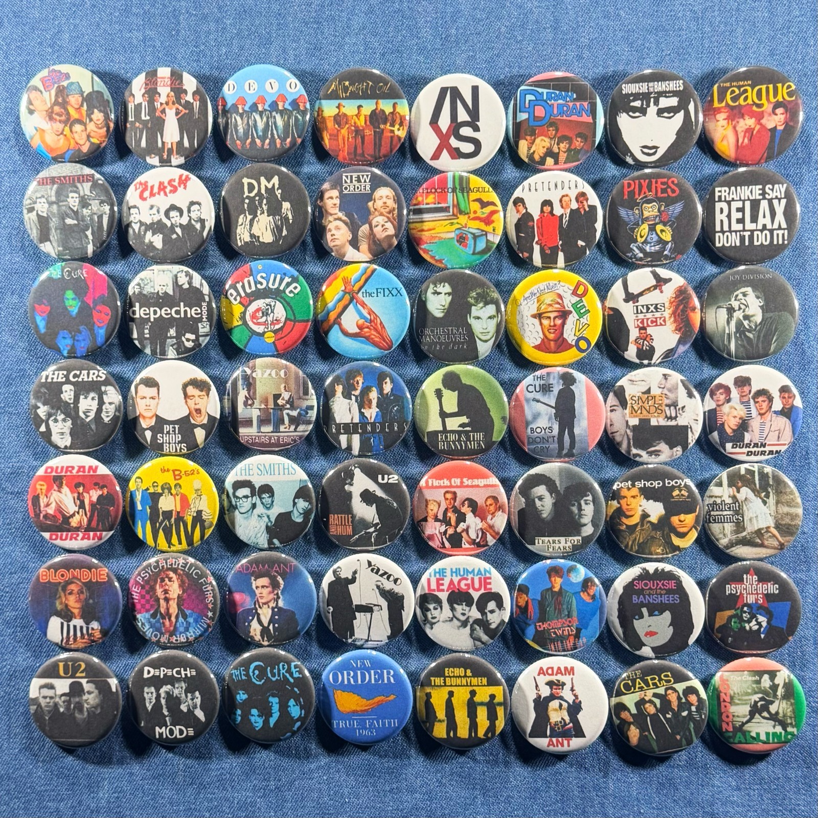 80s New Wave 1.25" Pinback Buttons Set of 56 Pins, Synth Pop Punk Retro Music 80s New Wave 1.25" Pinback Buttons Set of 56 Pins, Synth Pop Punk Retro Music