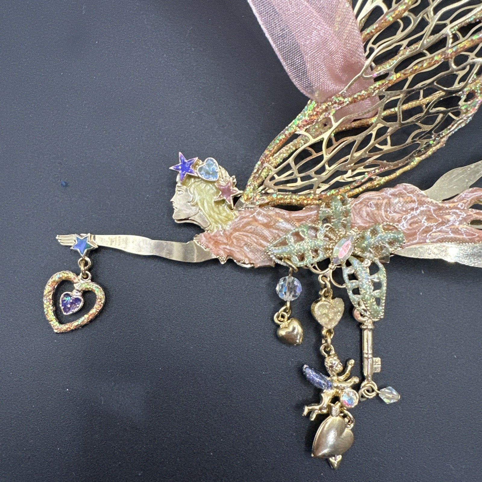 Kirks Folly Gold-Tone Flying Fairy Pink Enamel Glitter/Rhinestone Ornament