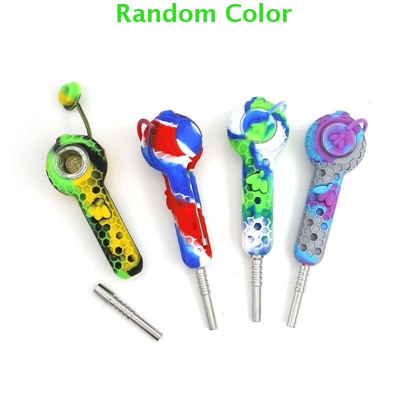 1 X Random Color 4.5" Silicone Pocket Pipe w/ Glass Bowl, Cap & Portable Design