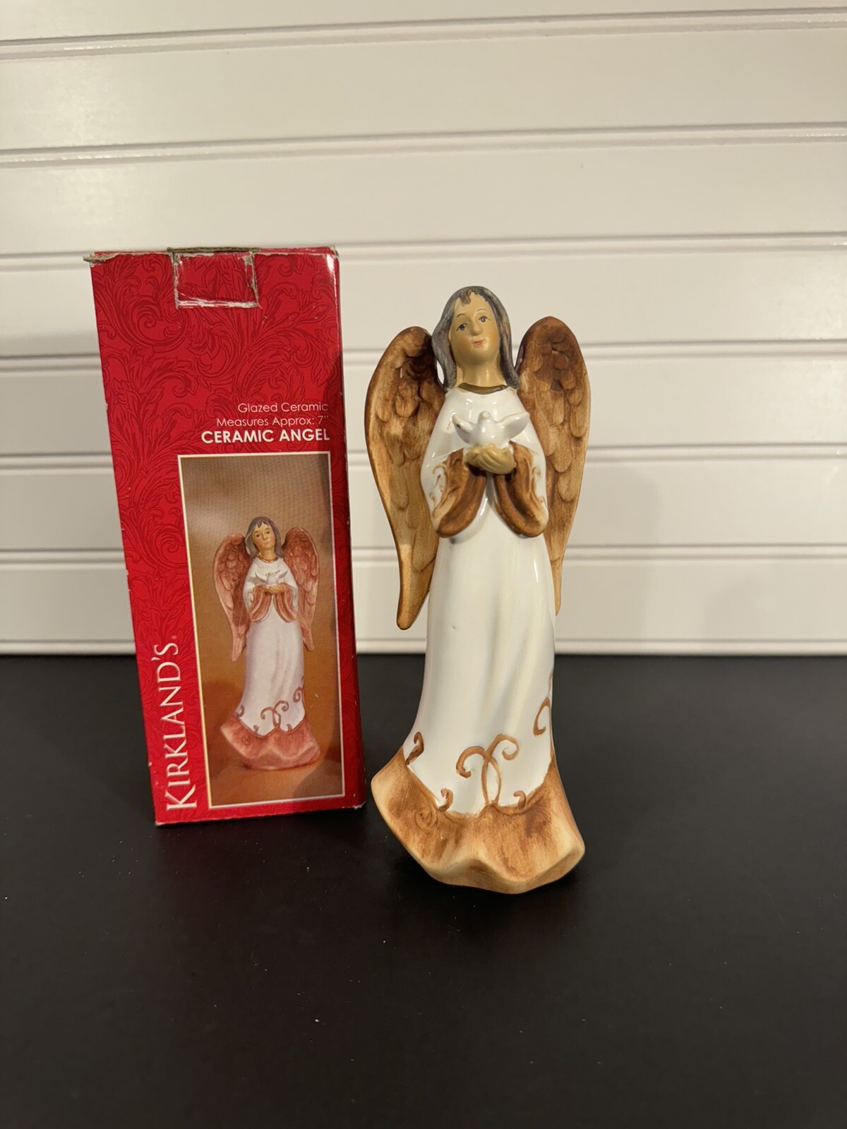 Vintage Kirkland's ANGEL Glazed Ceramic 7” tall Figurine With Box Vintage Kirkland's ANGEL Glazed Ceramic 7” tall Figurine With Box