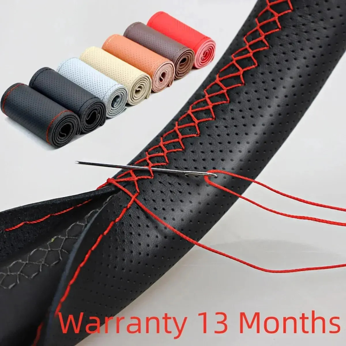 Universal Leather Car Steering Wheel Stitch On Wrap Cover Fit for 38cm 14" DIY Universal Leather Car Steering Wheel Stitch On Wrap Cover Fit for 38cm 14" DIY