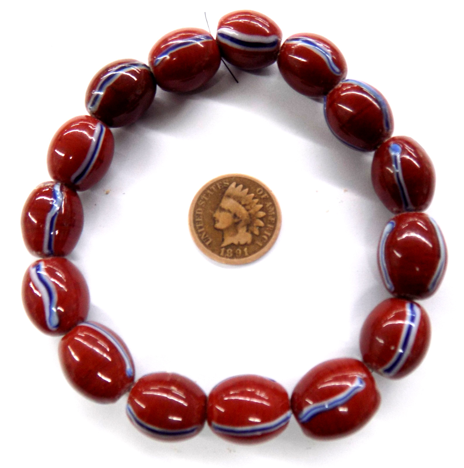 15 Early Redwood Striped Antique African Trade Bead 1700's style TT69 READ 15 Early Redwood Striped Antique African Trade Bead 1700's style TT69 READ