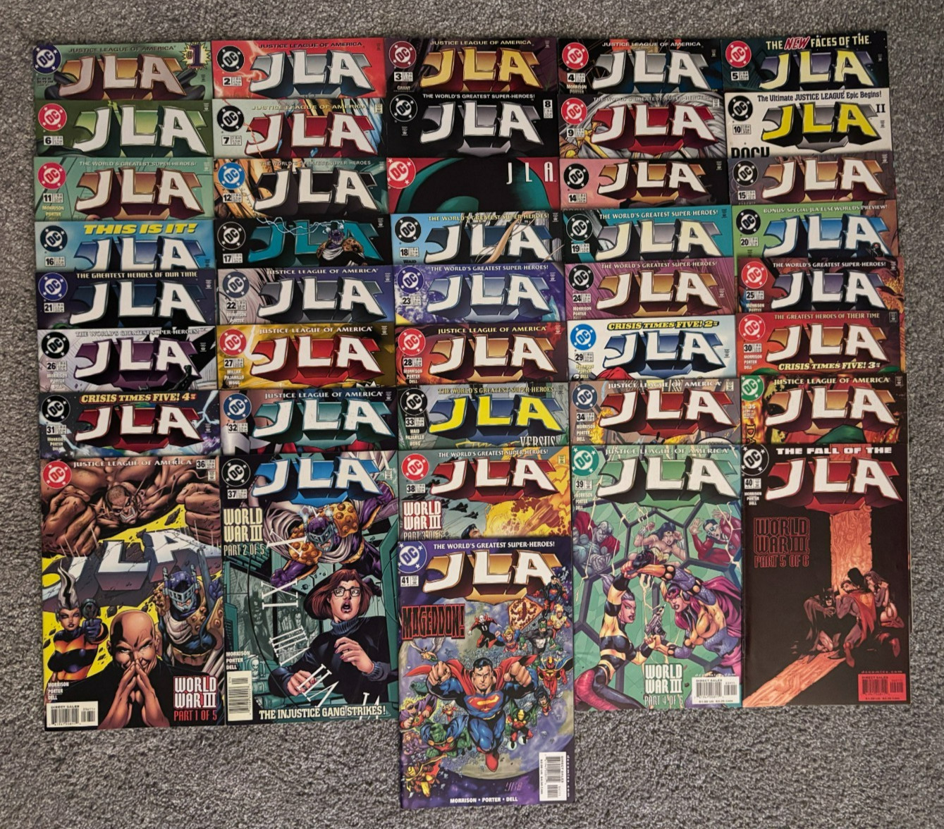 JLA # 1-41 Complete consecutive run Grant Morrison LOT 1997 New bags and boards JLA # 1-41 Complete consecutive run Grant Morrison LOT 1997 New bags and boards