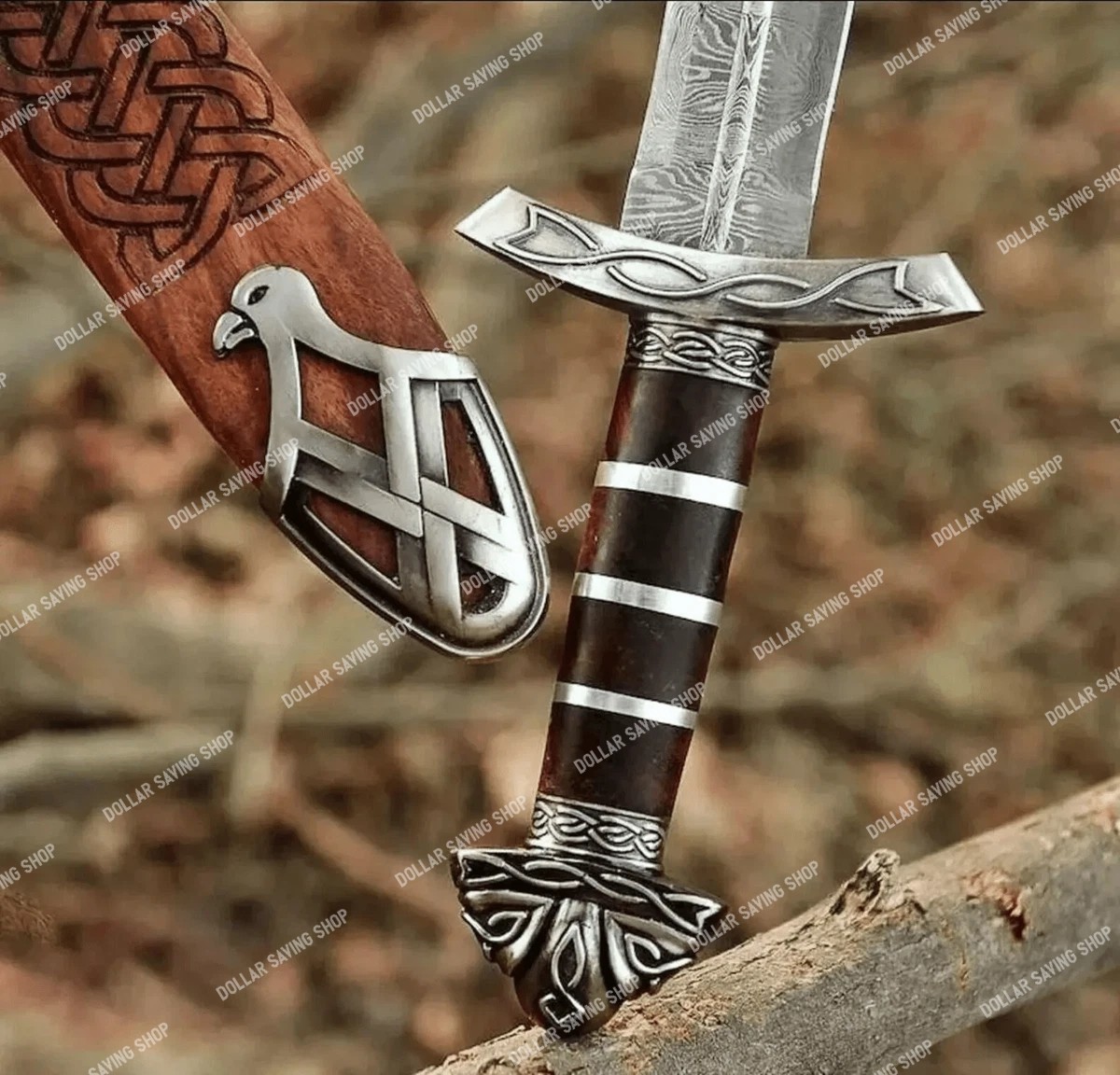 Hand Forged Damascus Steel Viking Sword: Northman Style, Rose Wood Handle Hand Forged Damascus Steel Viking Sword: Northman Style, Rose Wood Handle