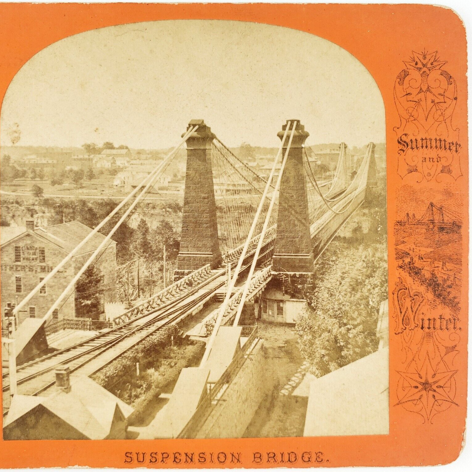 Niagara Falls Suspension Bridge Stereoview c1870 Wheat Mill Railroad Photo G498