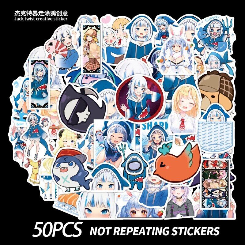 50pcs Anime  Sticker Pack Virtual YouTuber Gawr Gura Accessories Cosplay Prop