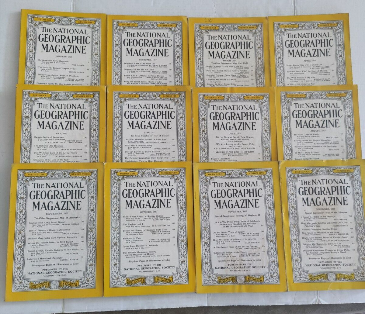 1957 Full Year of National Geographic Magazine Lot Of 12