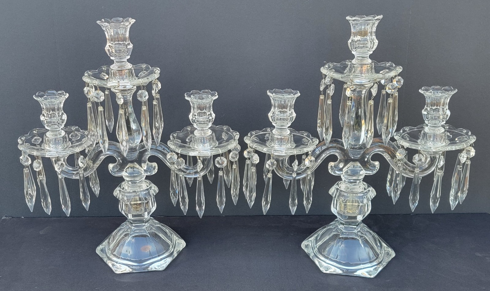 Pair of Heisey 301 Old Williamsburg 3-Light Candelabras **Excellent-No Chips** Pair of Heisey 301 Old Williamsburg 3-Light Candelabras **Excellent-No Chips**
