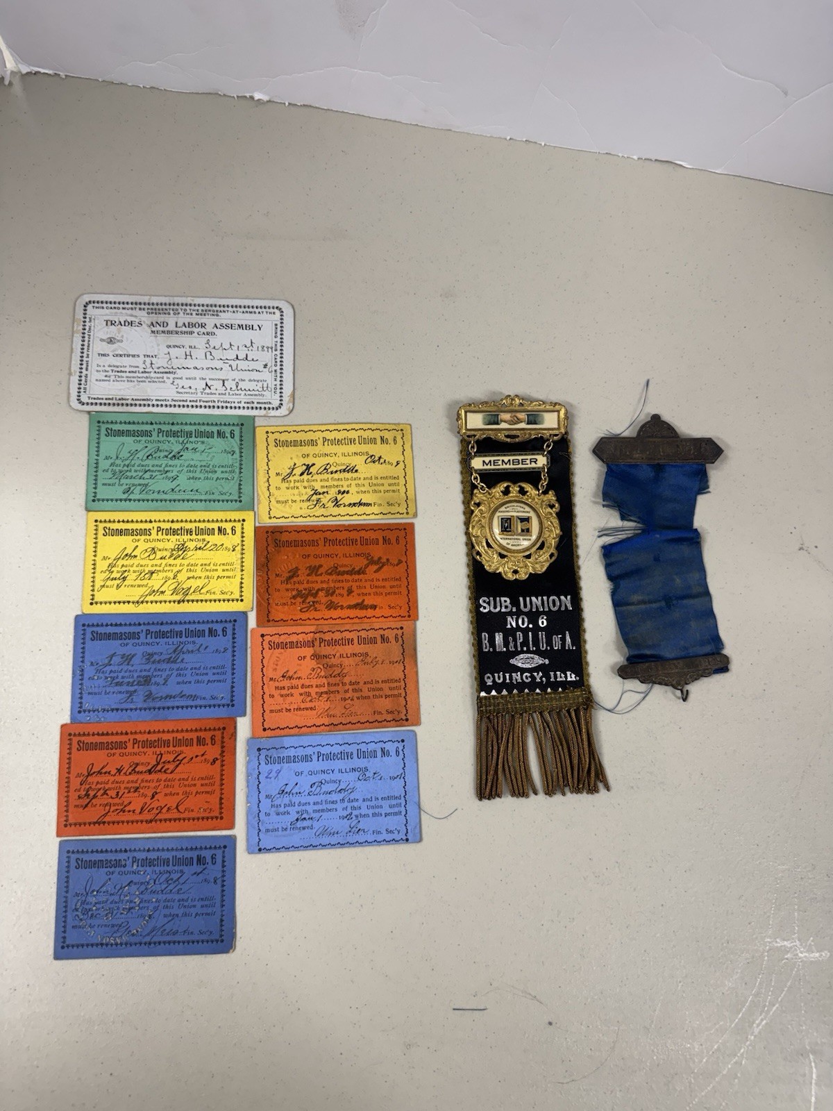 Vintage Local Union No. 6 B.M.&P.I.U. of A. Ribbon Quincy Illinois Bricklayers Vintage Local Union No. 6 B.M.&P.I.U. of A. Ribbon Quincy Illinois Bricklayers