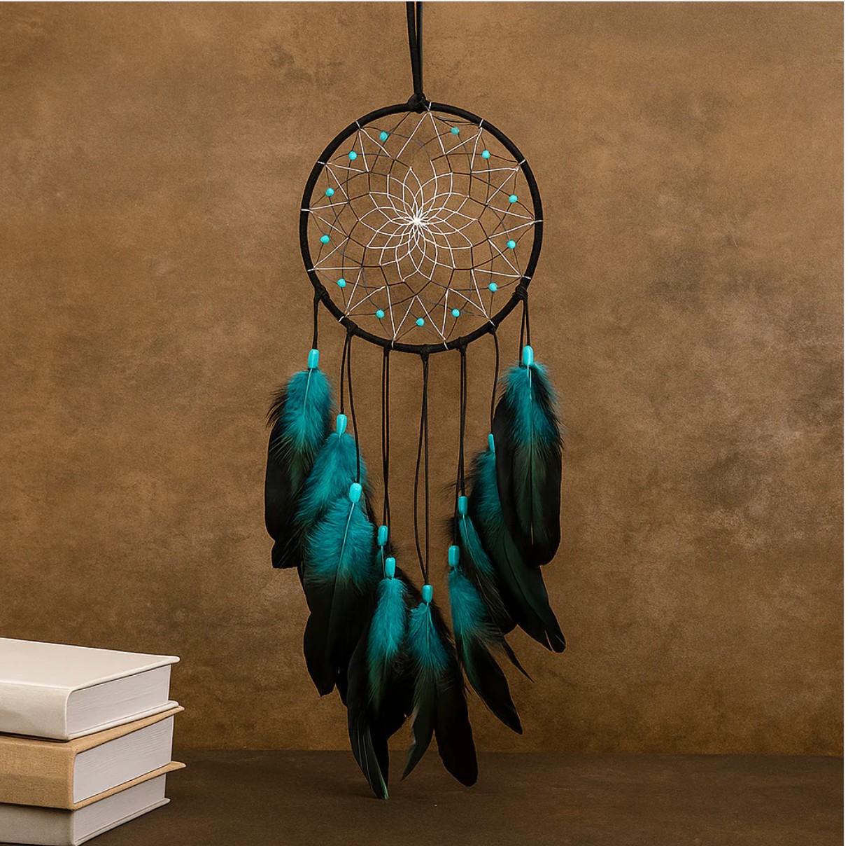 Handmade Boho Blue Dream Catcher - 20 Inch Feather Wall Hanging Decoration Handmade Boho Blue Dream Catcher - 20 Inch Feather Wall Hanging Decoration