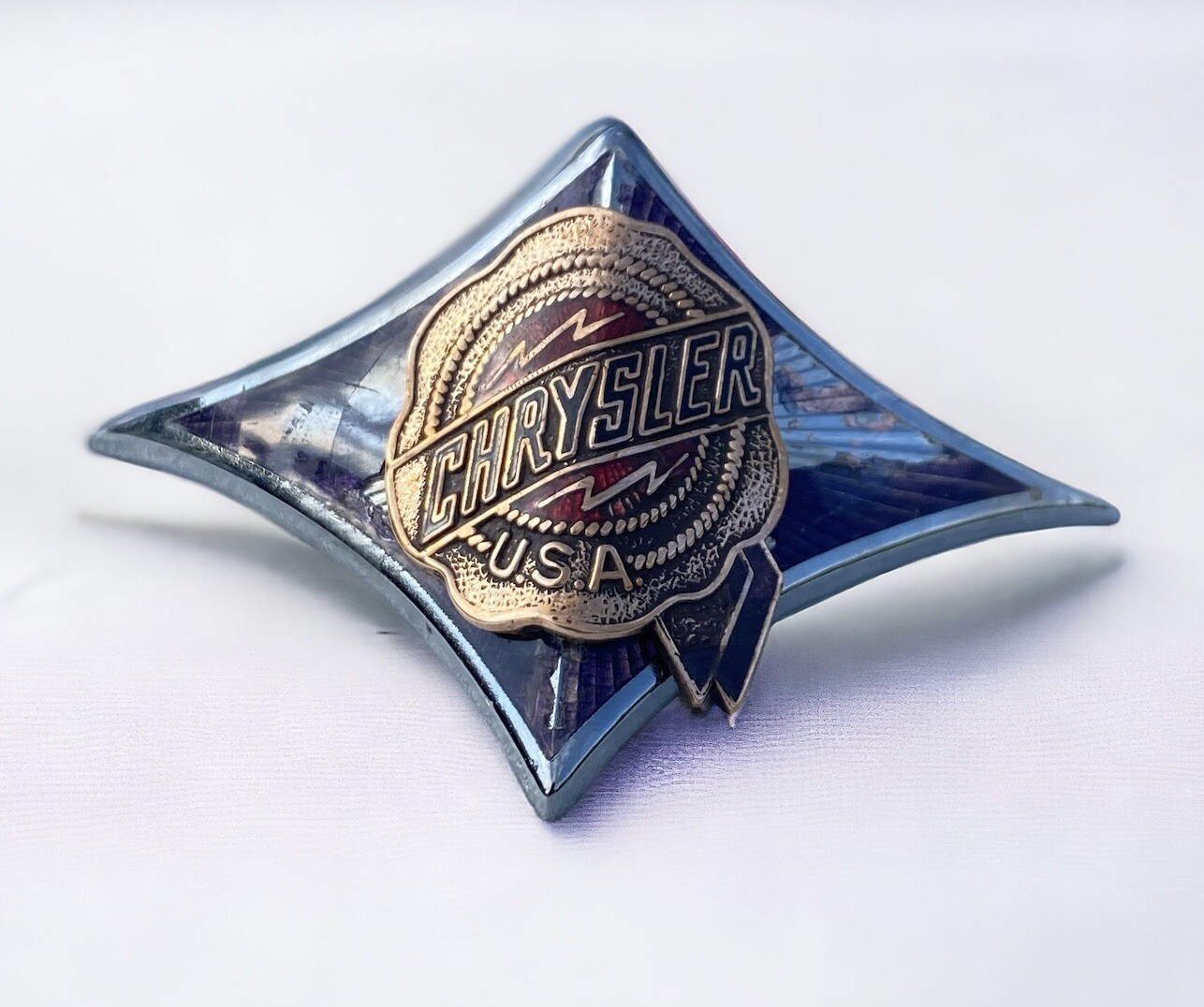 Grille Medallion 1936 Chrysler Airflow EXPORT Emblem Vee Badge Sharp Bend Base Grille Medallion 1936 Chrysler Airflow EXPORT Emblem Vee Badge Sharp Bend Base