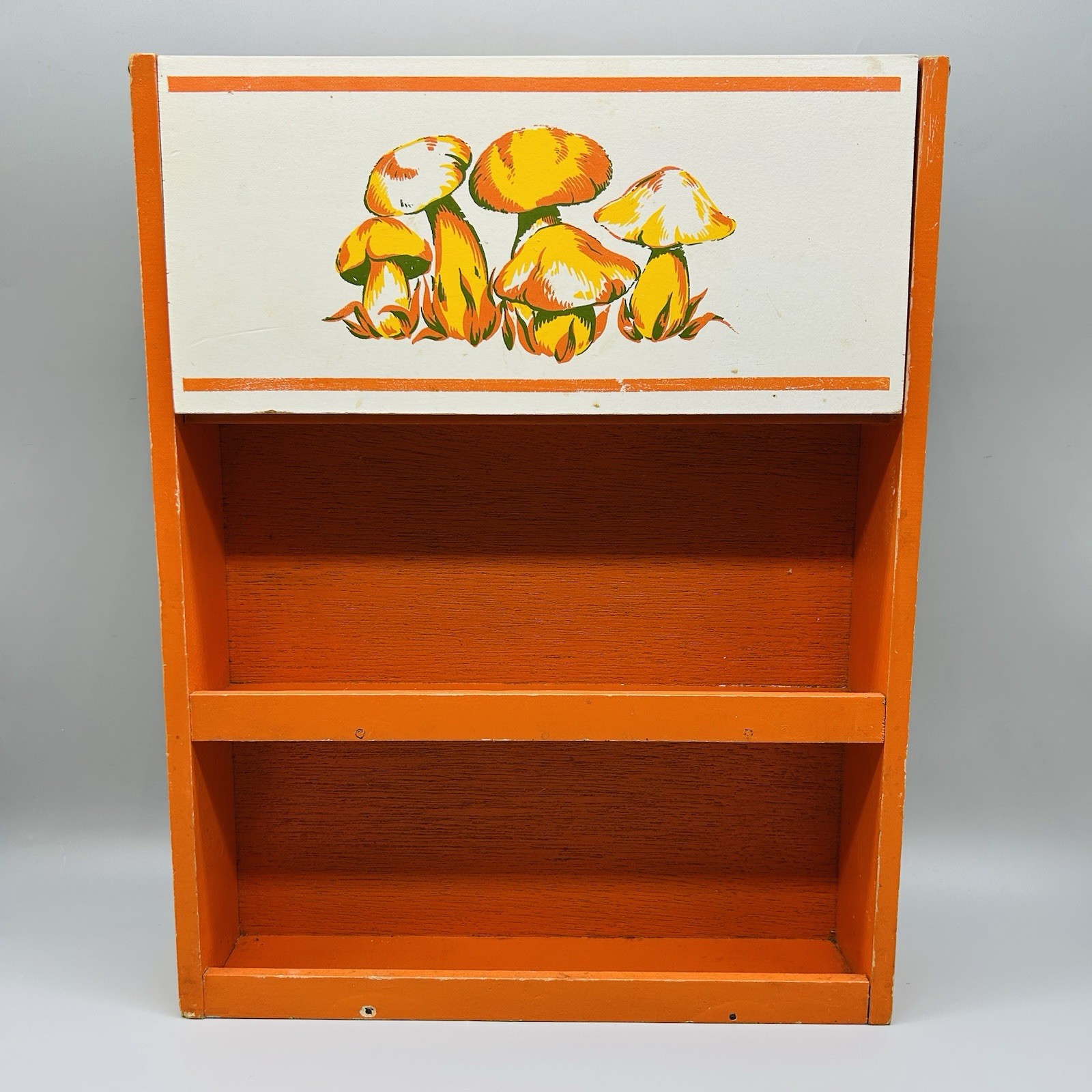 Vintage 1970s Orange Mushroom Wood Spice Rack Vintage 1970s Orange Mushroom Wood Spice Rack