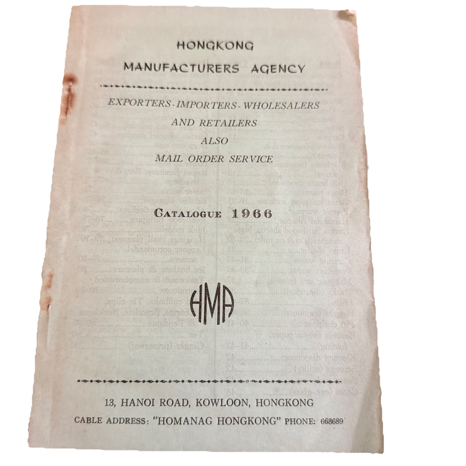 1966 Hong Kong Manufacturers Agency HMA Catalog Mid Century International Trade