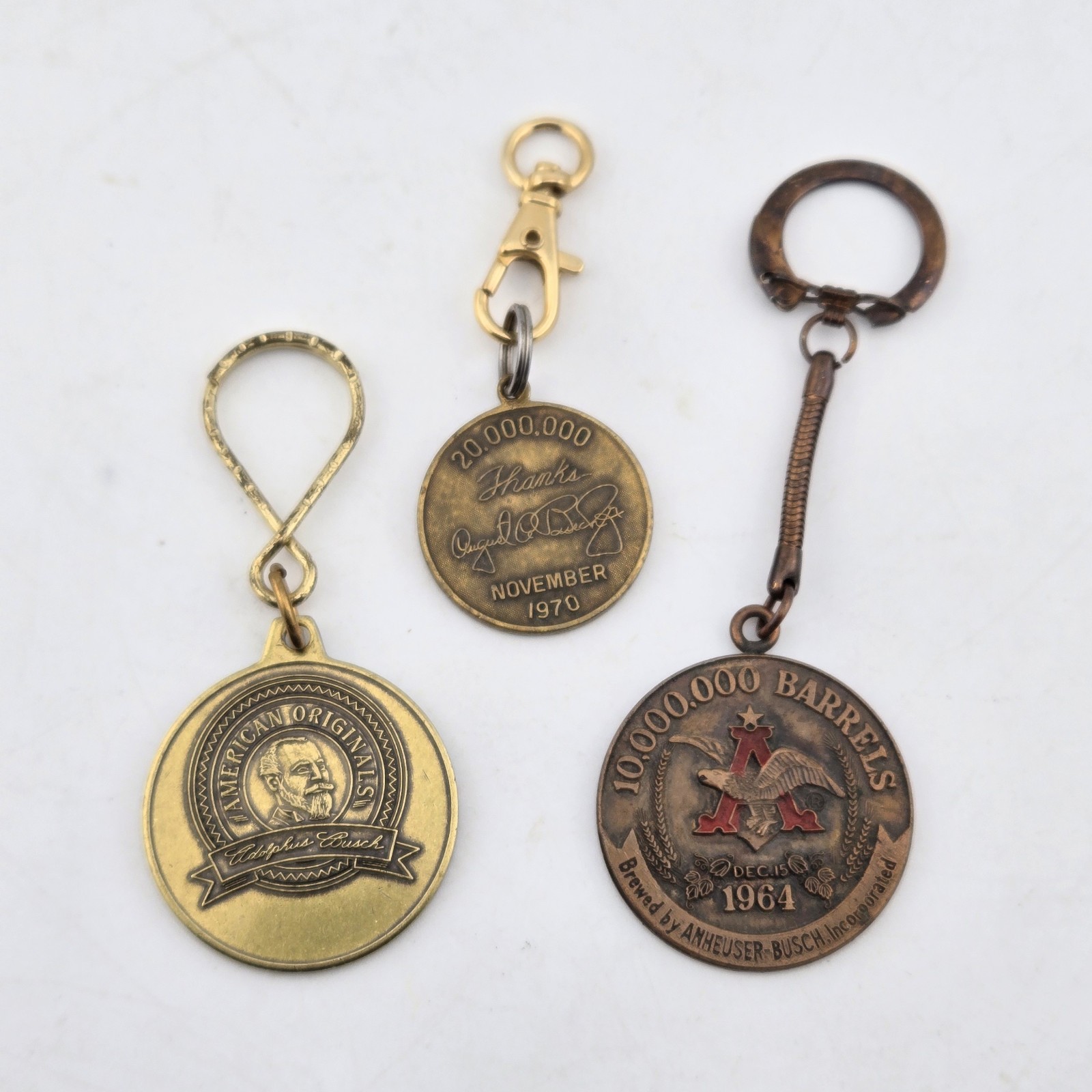 Anheuser Busch Keychain Medallion Lot 3 Pcs Milestone Barrels 1964 1970 Faust Anheuser Busch Keychain Medallion Lot 3 Pcs Milestone Barrels 1964 1970 Faust