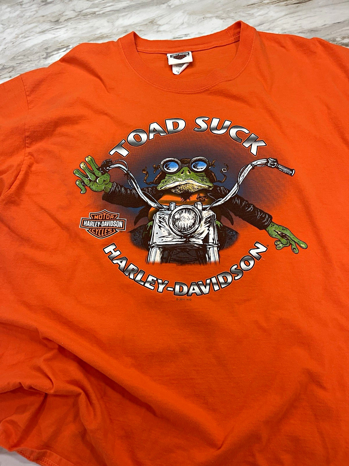 Vintage 2011 Harley Davidson Toad Suck Shirt XL Orange Landers Conway Arkansas Vintage 2011 Harley Davidson Toad Suck Shirt XL Orange Landers Conway Arkansas