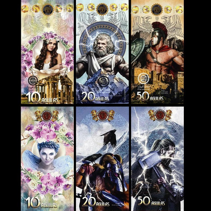 LOT 3Pcs El Club De La Moneda 2020, Art Ploymer Note, 10;20;50 Greek Mythology LOT 3Pcs El Club De La Moneda 2020, Art Ploymer Note, 10;20;50 Greek Mythology