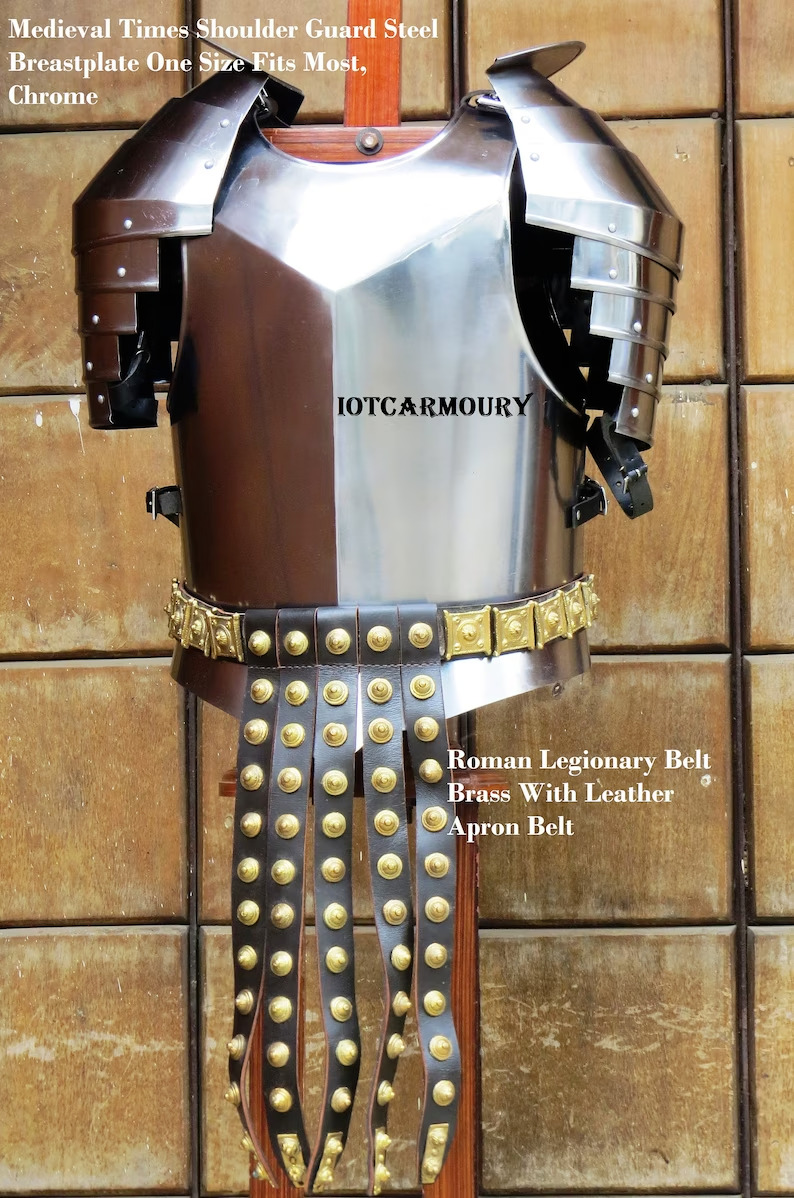 Custom Size Medieval Shoulder Guard Steel Breastplate Body Armor witn belt