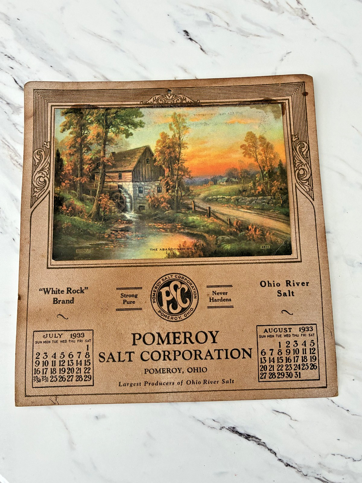 Vintage 1933 Advertising Summer Wall Calendar Pomeroy Ohio Salt Corporation OH Vintage 1933 Advertising Summer Wall Calendar Pomeroy Ohio Salt Corporation OH