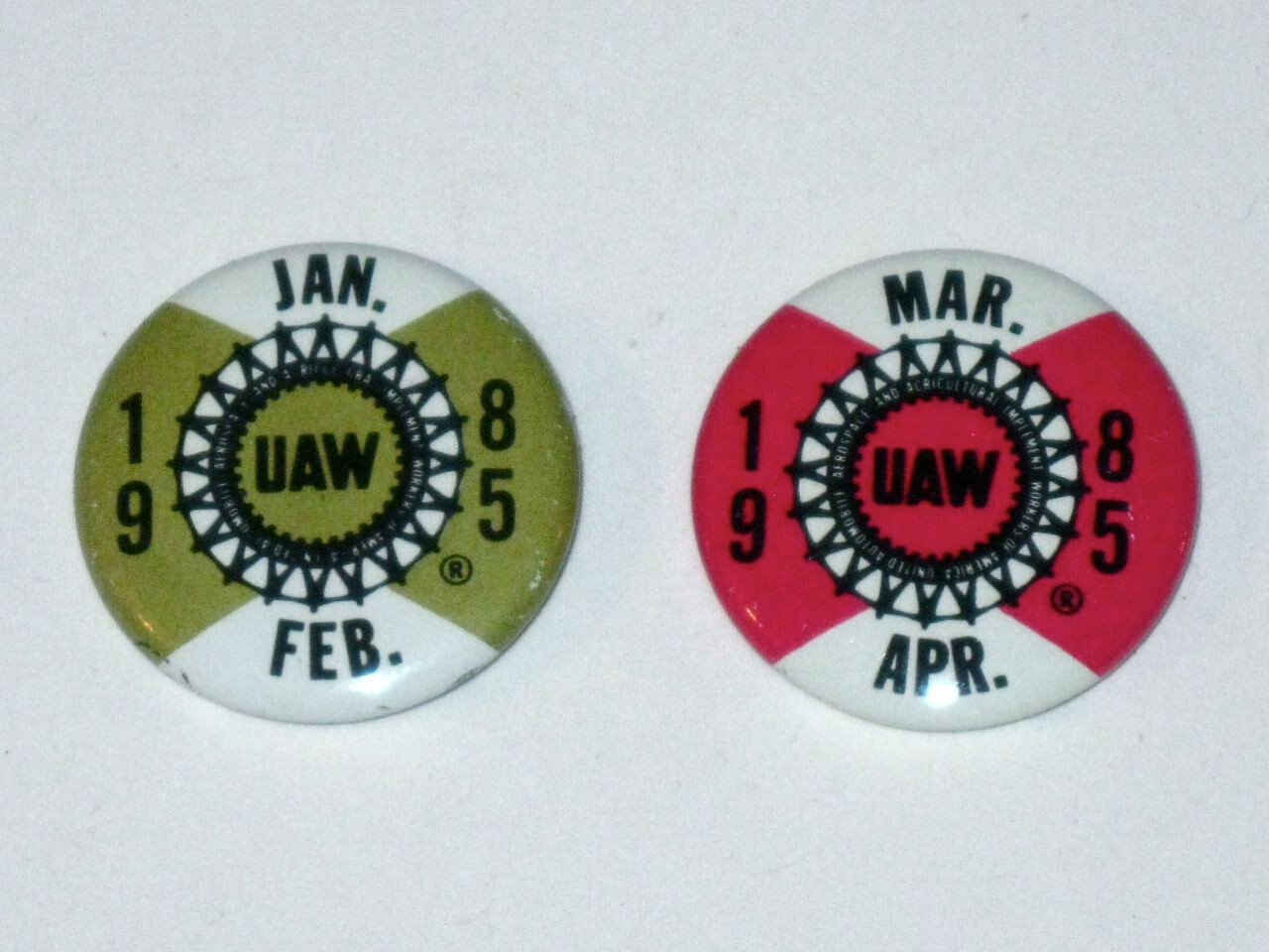 Pair of Vintage 1985 UNITED AUTO WORKERS Trade Union Button Pins UAW Pinbacks Pair of Vintage 1985 UNITED AUTO WORKERS Trade Union Button Pins UAW Pinbacks