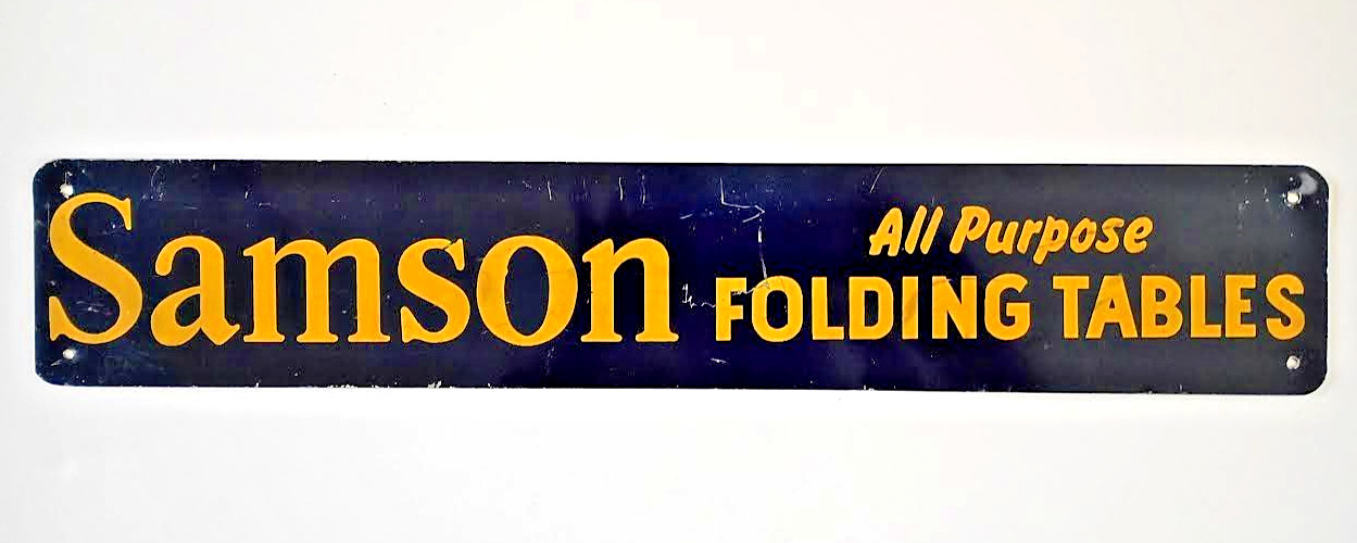 Vintage Aluminum All Purpose SAMSON Folding Table Pre Samsonite Advertising Sign Vintage Aluminum All Purpose SAMSON Folding Table Pre Samsonite Advertising Sign
