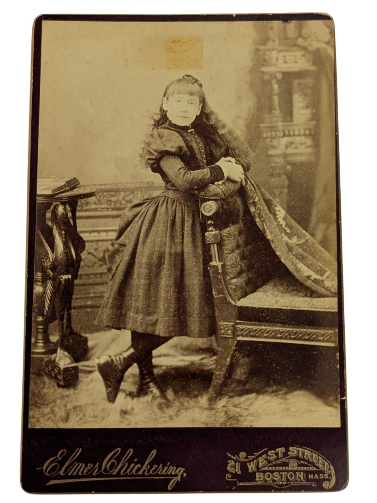 Antique 1890s Elmer Chickering Cabinet Card Sassy Girl Boston Victorian Photo Antique 1890s Elmer Chickering Cabinet Card Sassy Girl Boston Victorian Photo