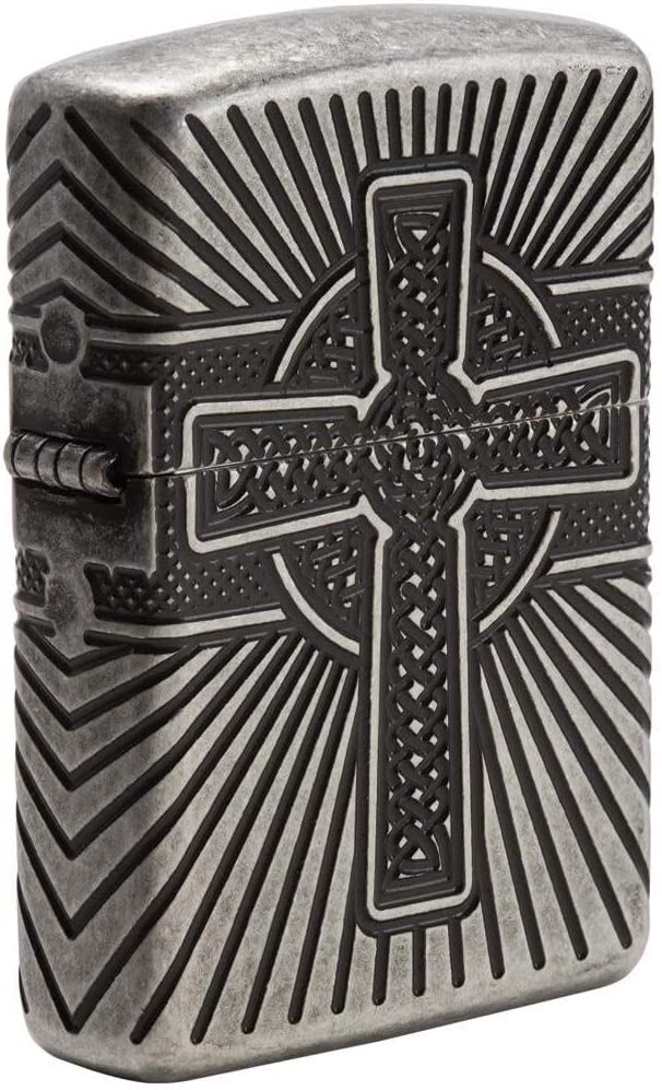 Zippo MultiCut Engraved Antique Silver Armor Celtic Cross Design 29667 Zippo MultiCut Engraved Antique Silver Armor Celtic Cross Design 29667