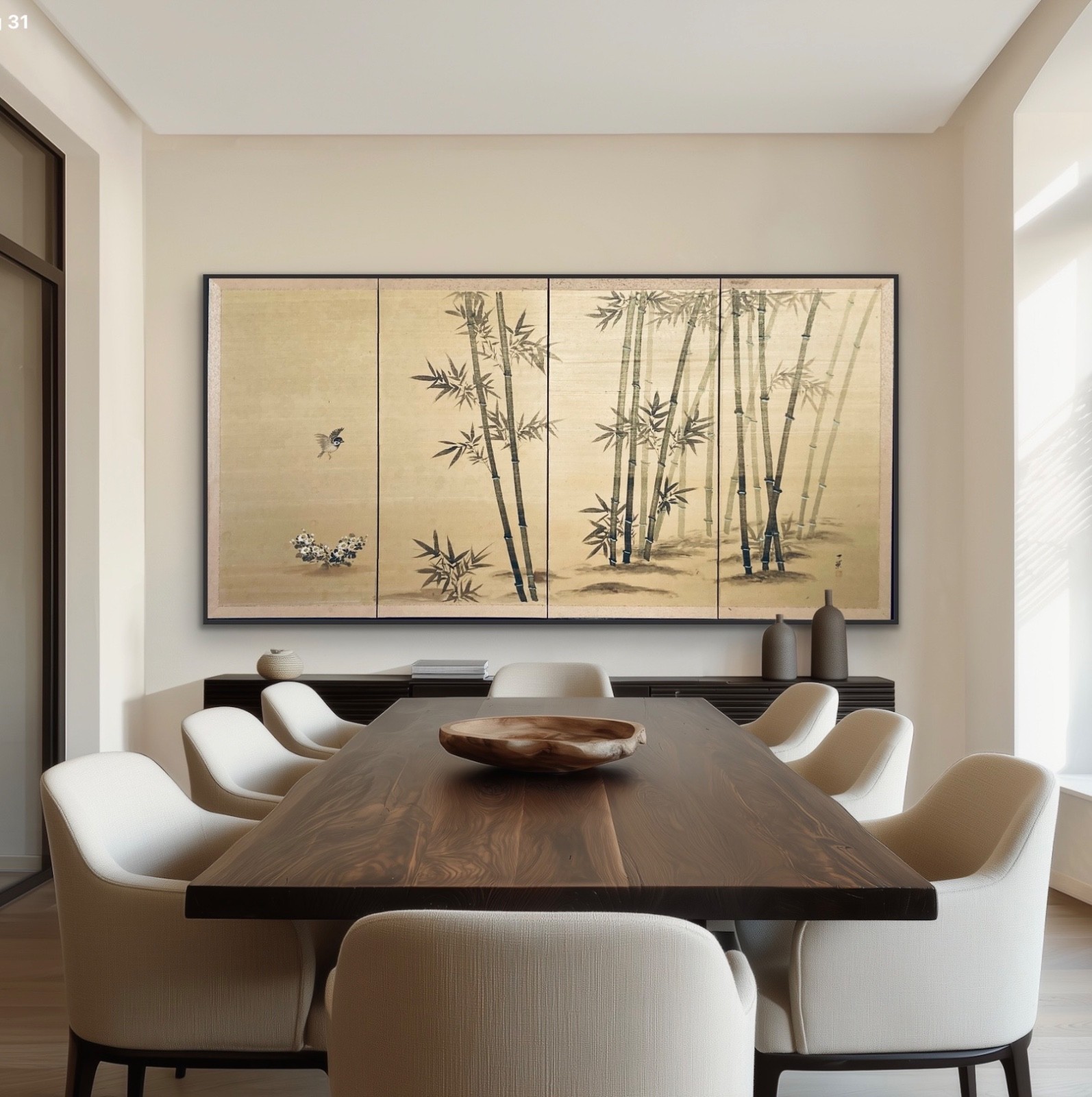 Beautiful Vintage Japanese Showa & 4 Panel Byobu Screen Spring Bamboo Landscape Beautiful Vintage Japanese Showa & 4 Panel Byobu Screen Spring Bamboo Landscape
