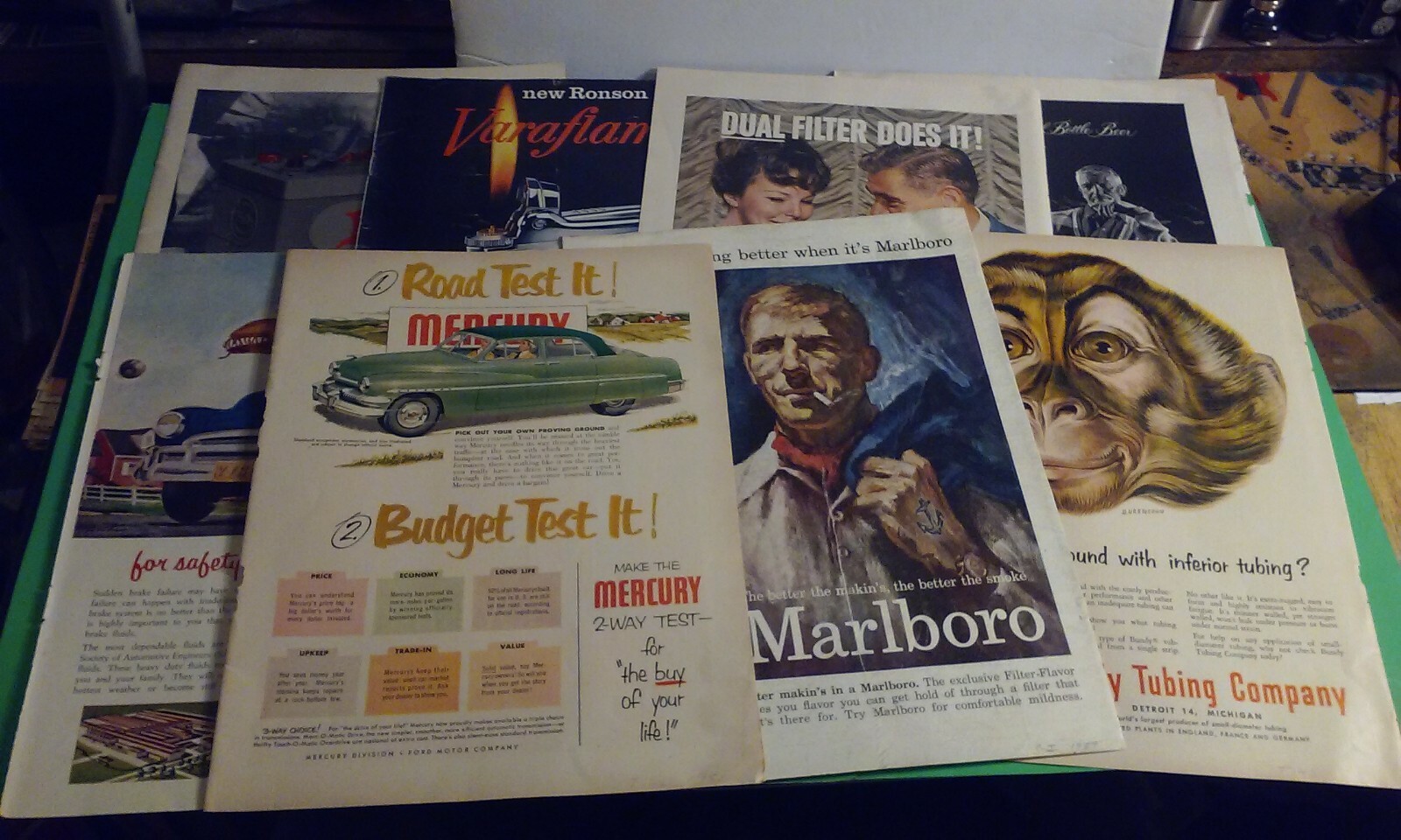 LOT 9 Vintage Magazine Print ADS 1950's-70's Cars Cigarette Beer Ronson Lighter+